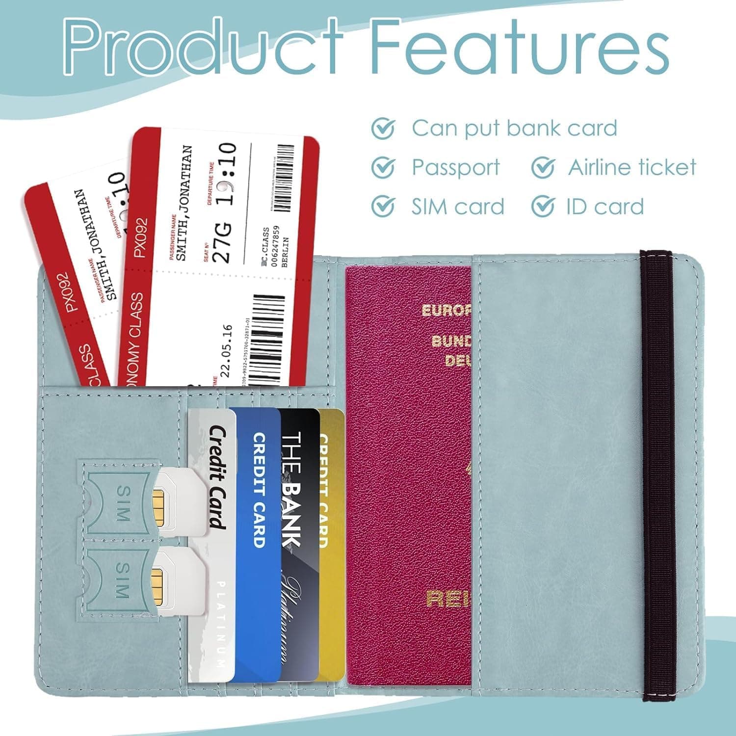 Stealodeal RFID Protector Sky Blue Passport Holder Travel Wallet Organiser, Passport Case with PU Leather Travel Document Holder for Men & Women Travel Accessories