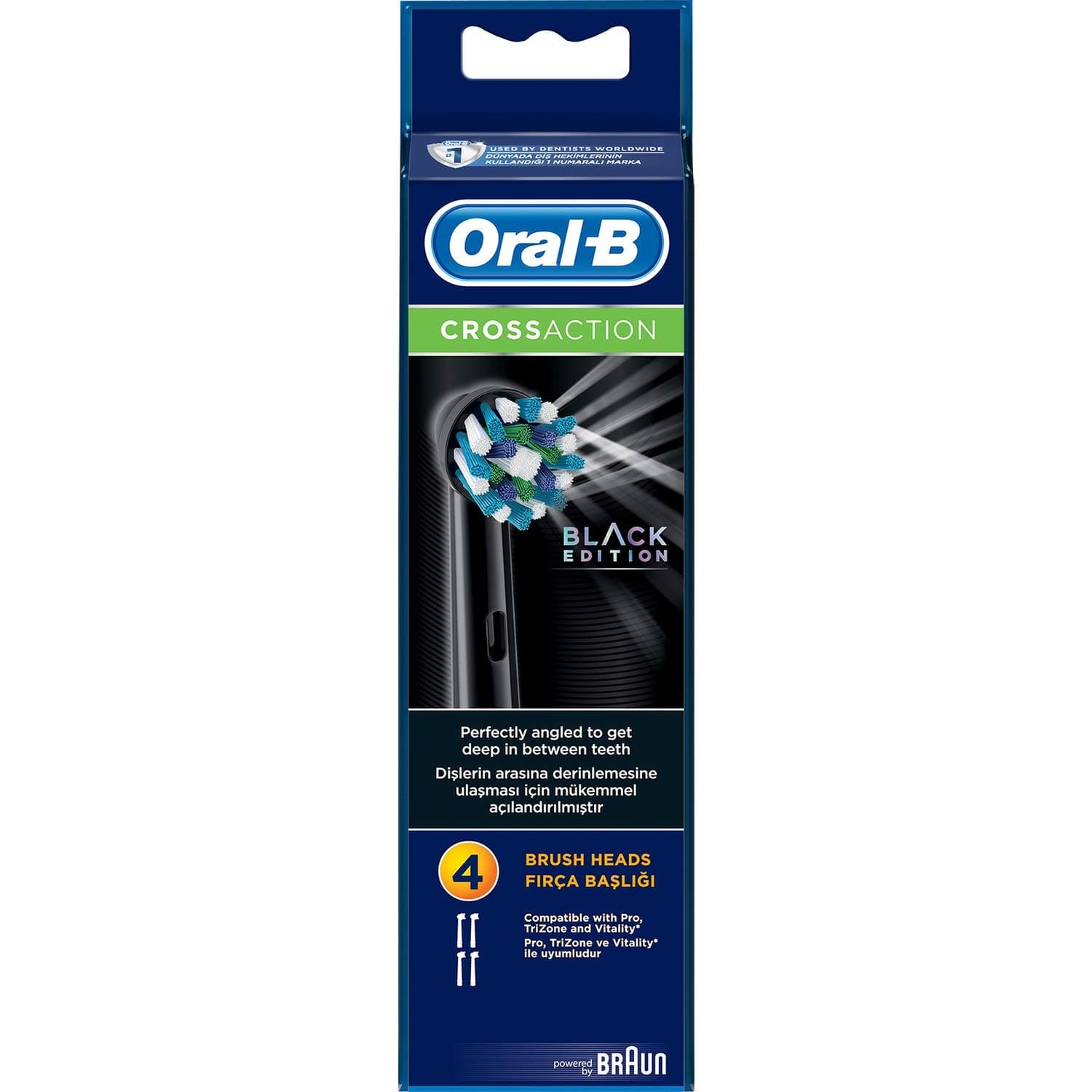Oral B Cross Action Electric Toothbrush Replacement Brush Heads Refill (Black Edition 2020)