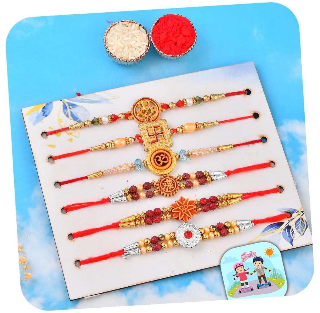 CraftVatika Rakhi Magnet Gift for Brother Bhaiya Boy Men Set of 6 Combo Set of 6 for Brother Kundan Ganesha Krishna for Rakshabandhand Thread Set Rakhi with Fridge Magnet