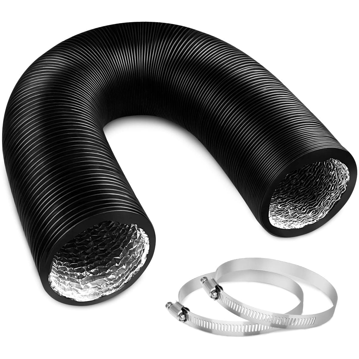 YIJUHOU 4 Inch 5 Feet Air Ducting, Flexible Aluminum Dryer Vent Hose for HVAC Ventilation, Fan Filter and Grow Tent, 2 Clamps Includ