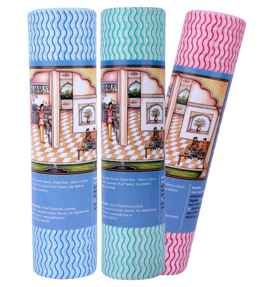 GINNI Premium Printed Kitchen Swipe Rolls Non Woven Fabric, Kitchen Tissue/Towel Tissue Roll Reusable & Washable (Multi-Purpose Household Sheets) - 30x25 Cm (150 Pulls)
