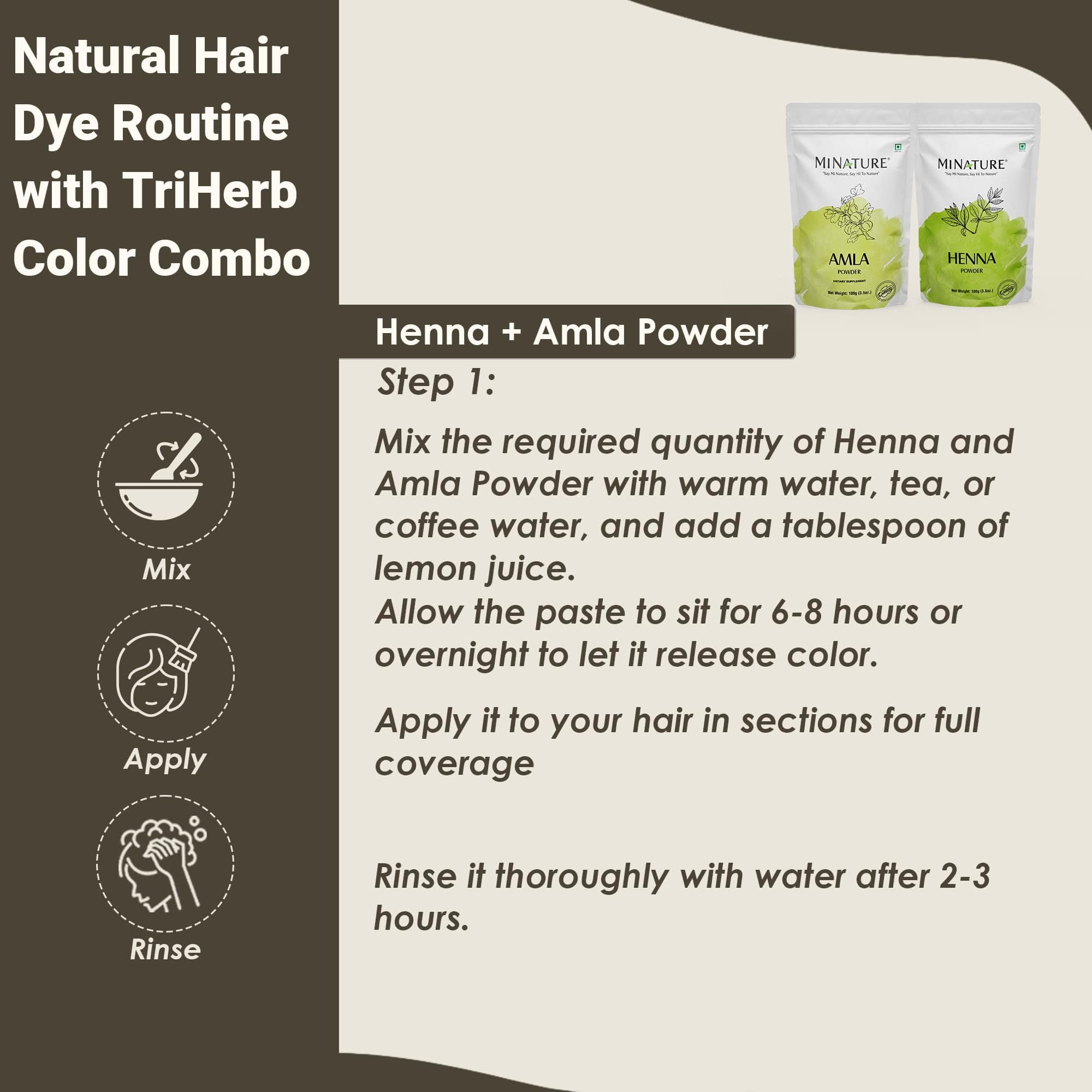 Mi Nature TriHerb Color Combo 300g (100g x 3) | Natural Care Kit with Henna, Indigo & Amla Powder | Colour With Care