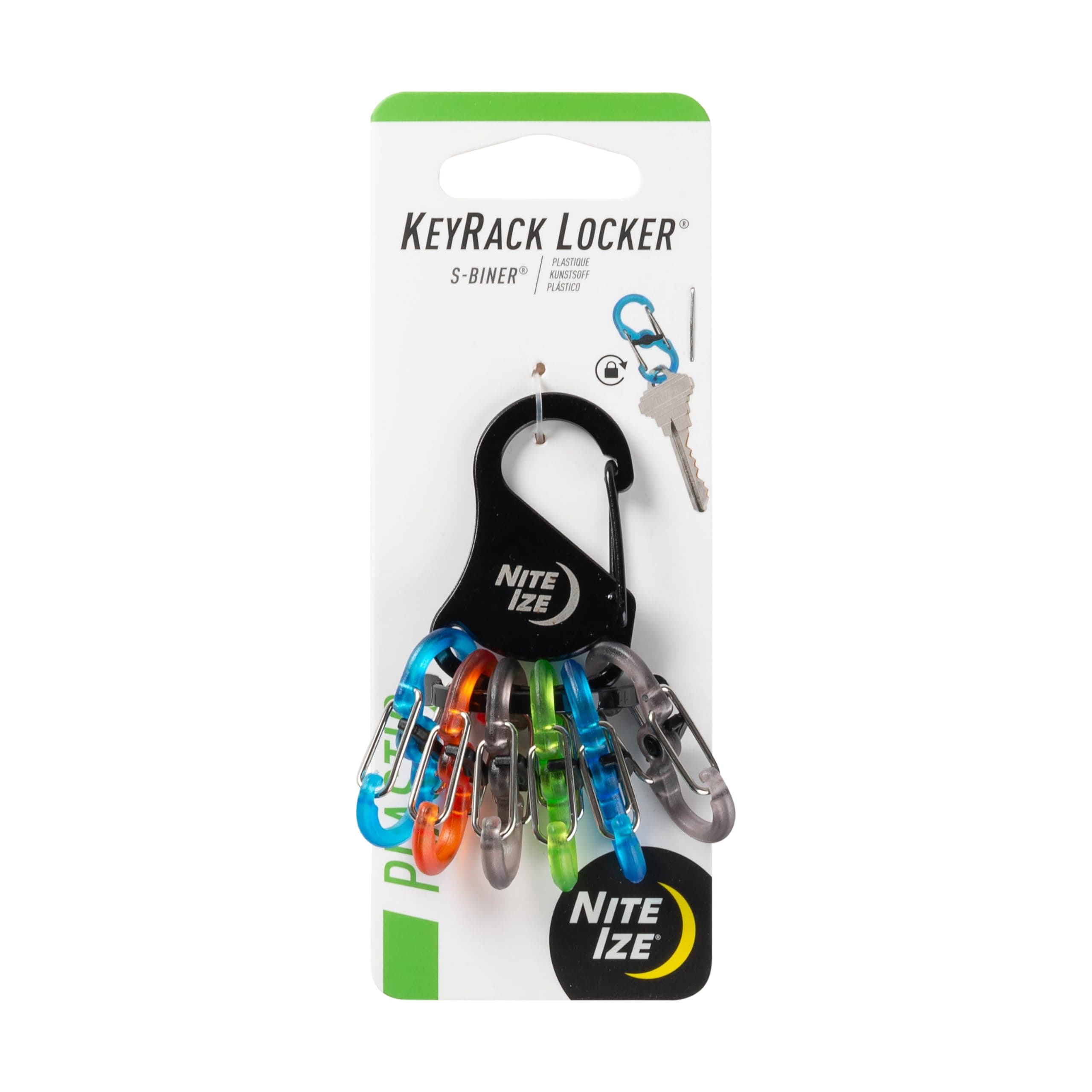 Nite Ize KeyRack Locker, Stainless Steel Carabiner Key Chain With 6 Colorful Locking S-Biners To Hold + Identify Keys, Black