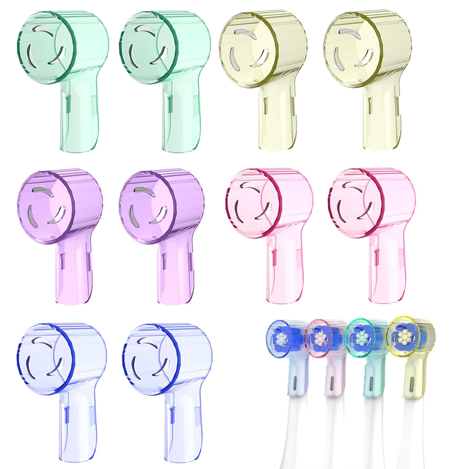 10PCS Tooth Brush Cap Cover, Universal Electric Toothbrush Cover Case for Oral-B, Travel-Friendly Dustproof Brush Protector Cap, Assorted Color (Green, Pink, Violet, Light Yellow, Light Blue)
