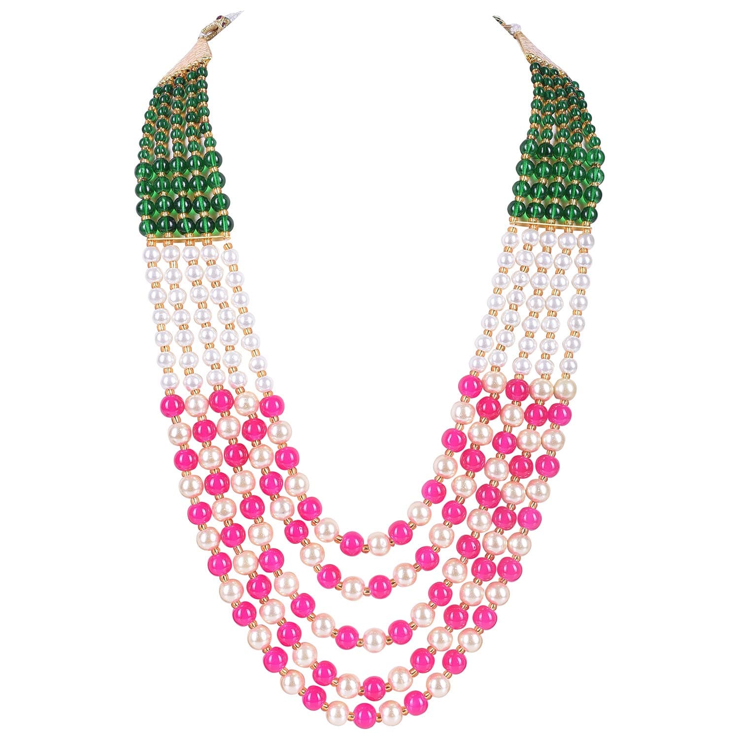 Ratnavali Jewels Sea Shell Pearl Base Metal Emerald Beads for Women Necklace (Green Pink White) RVA647P