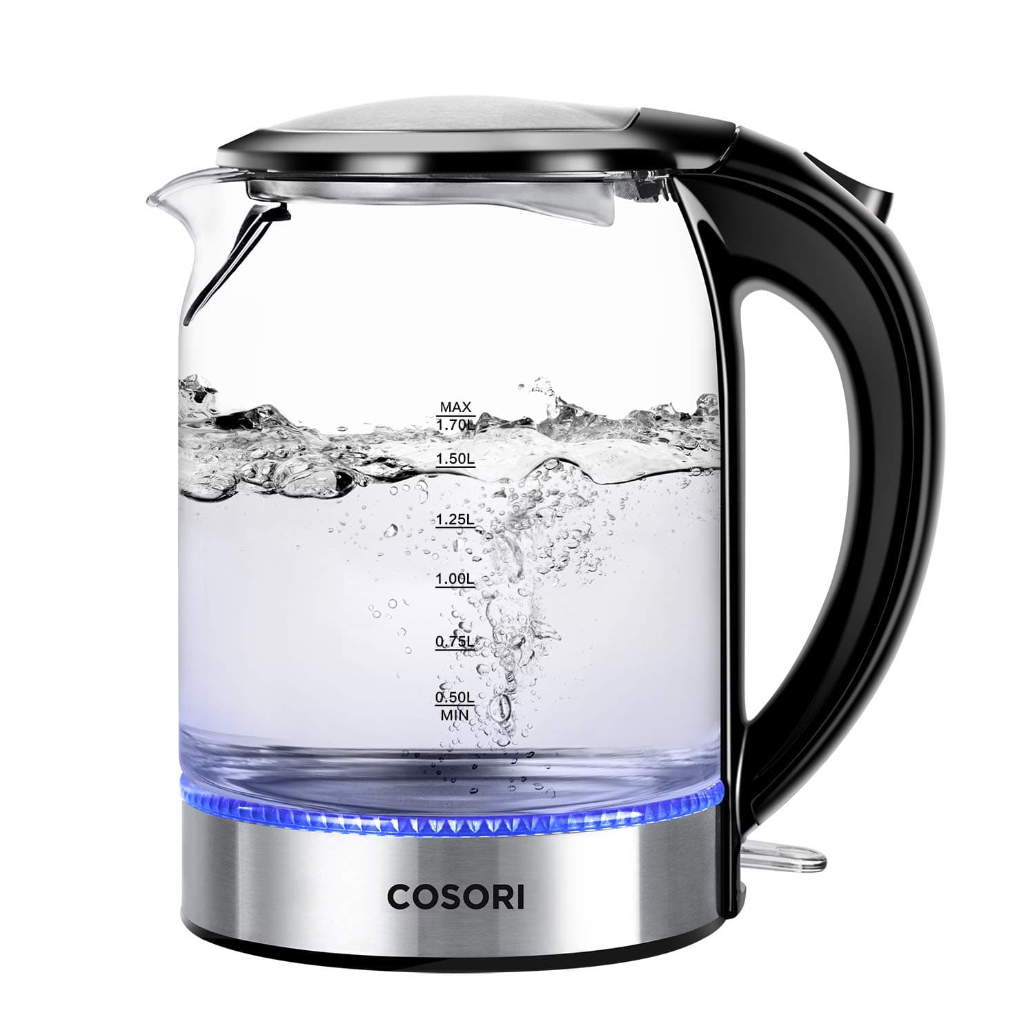 COSORI 1.7L Electric Kettle with Upgraded 100% Stainless Steel Filter,Inner Lid & Bottom,Glass Water Boiler & Tea Heater with LED Indicator, Auto Shut-Off&Boil-Dry Protection, BPA Free, White