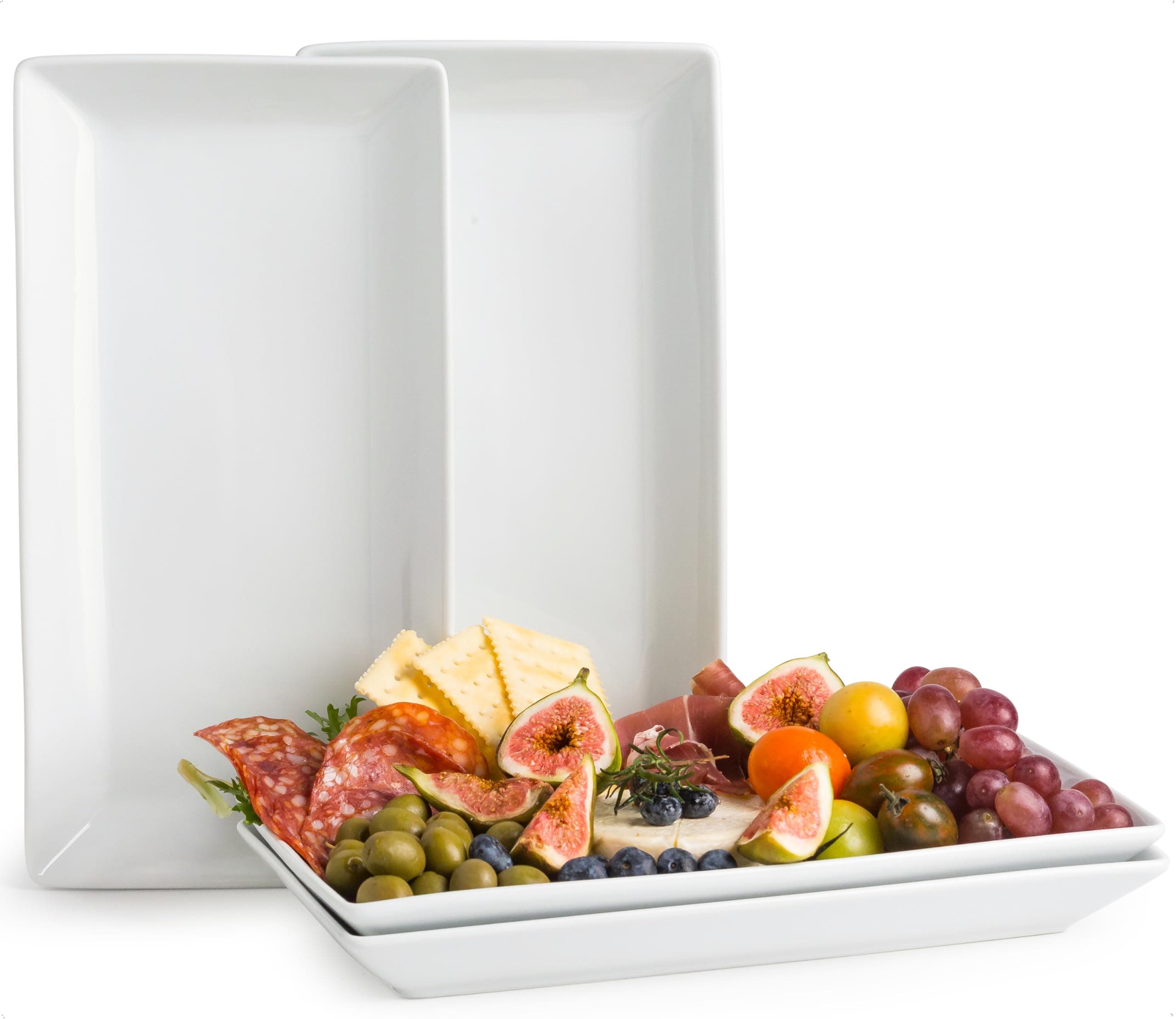 Porcelain Serving Platters Rectangular Trays White Serving Platters for Party, Stackable Set of 4,12 inch