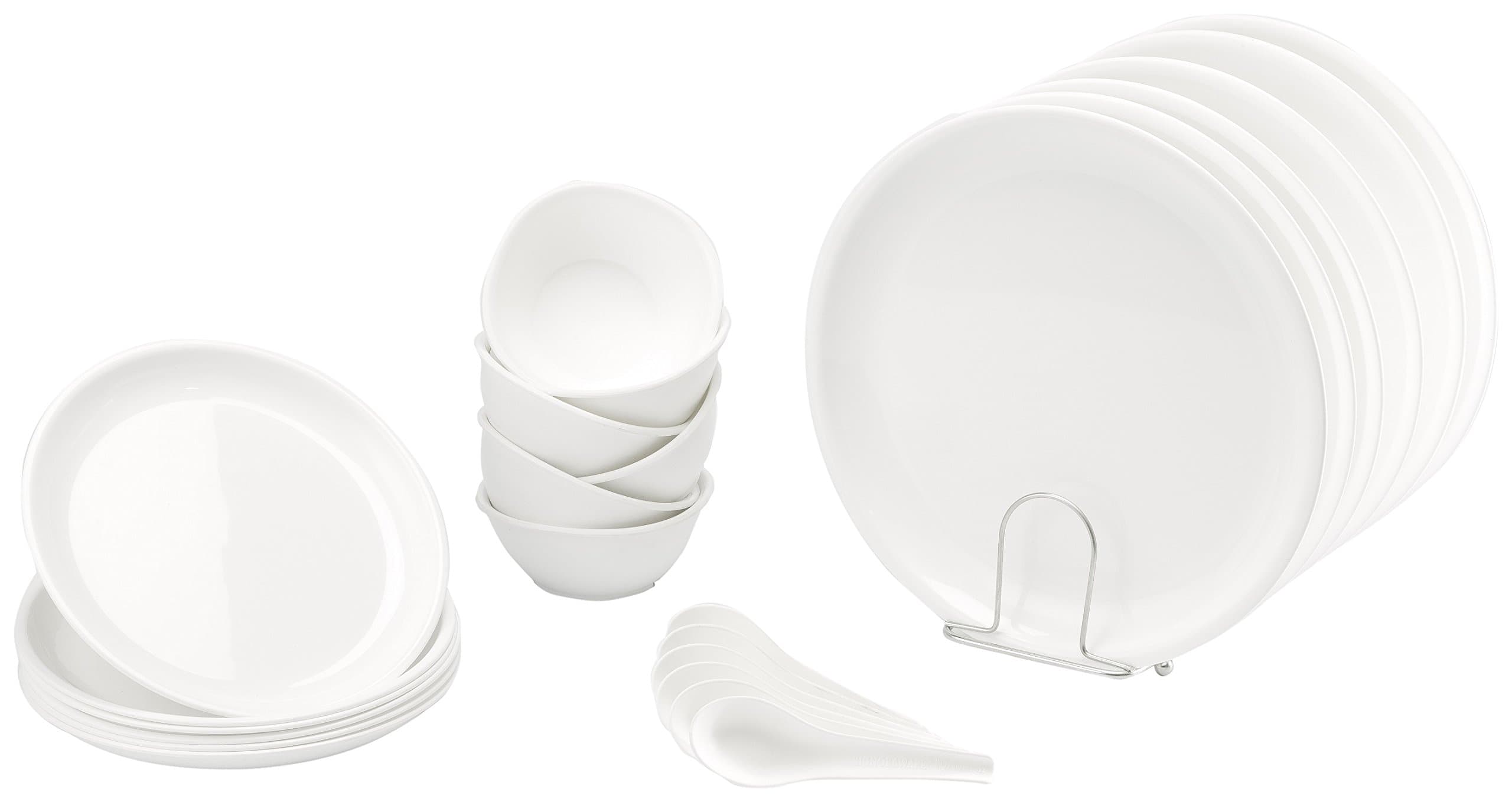 SignoraWare BPA Free Plastic Round Dinner Set | Microwave Safe | Unbreakable & Lightweight | Odor-Free | Great for Parties & Gatherings | Ideal for Regular Home Meals (24Pcs | White)