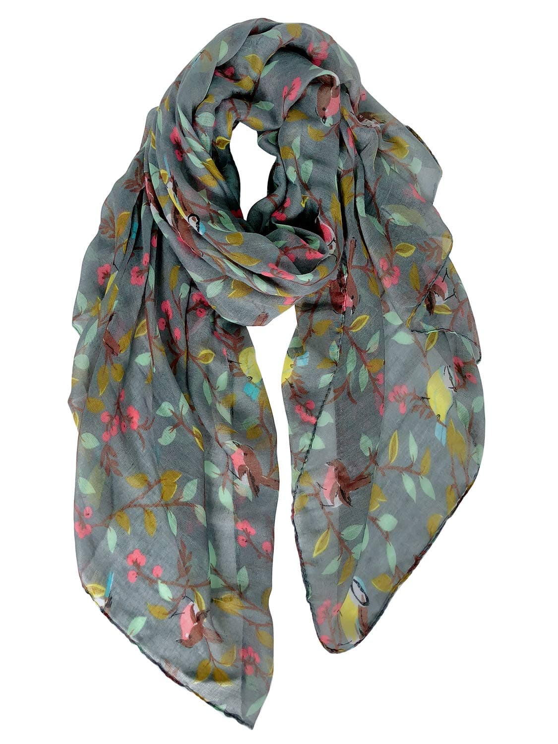 GERINLY Scarfs for Women Lightweight Floral Birds Print Shawl Head Wraps