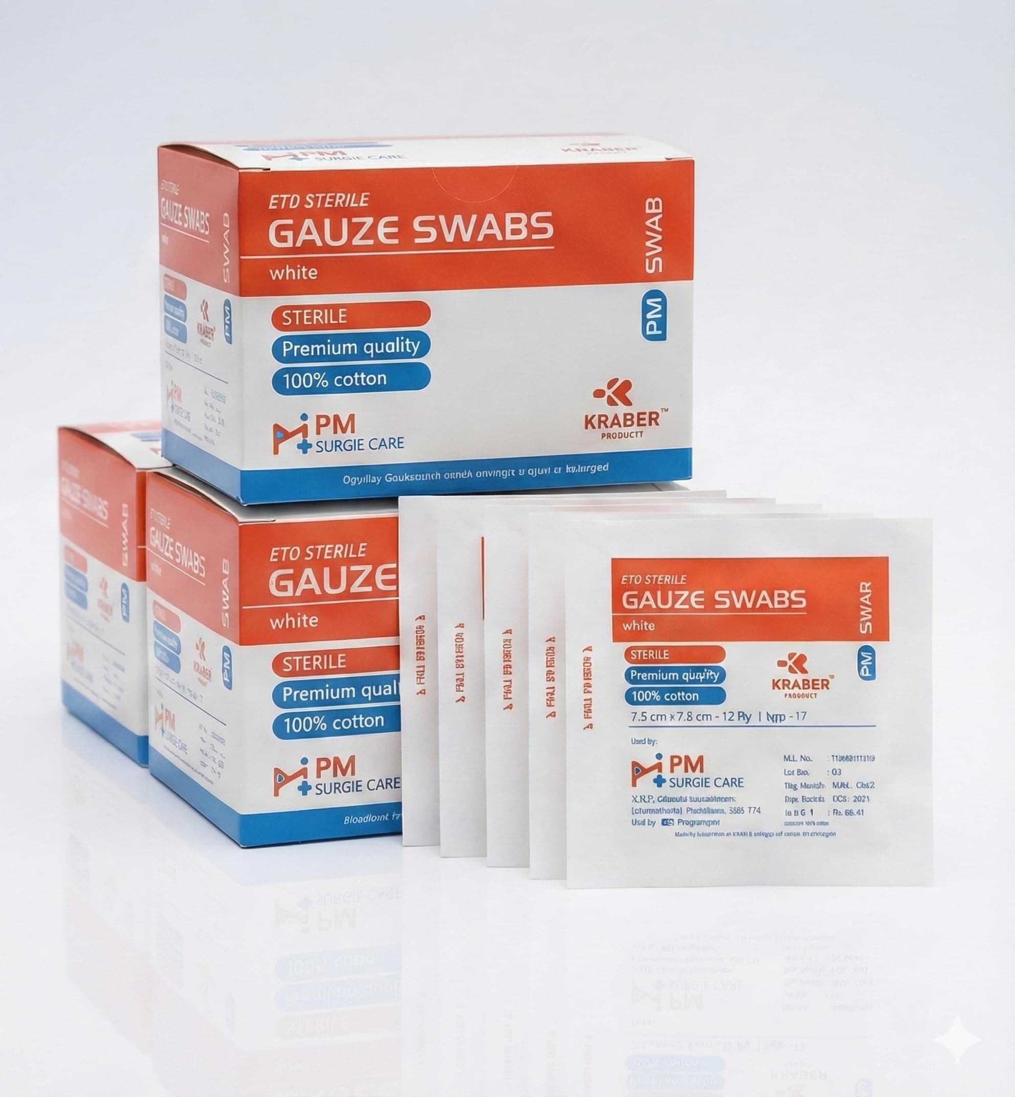 Sterile Gauze Swabs 7.5cm x 7.5cm 12ply Pure cotton Yarn Thread 5pcs Sterile Paper Pouch pack 5Pouches in One Poly Bag