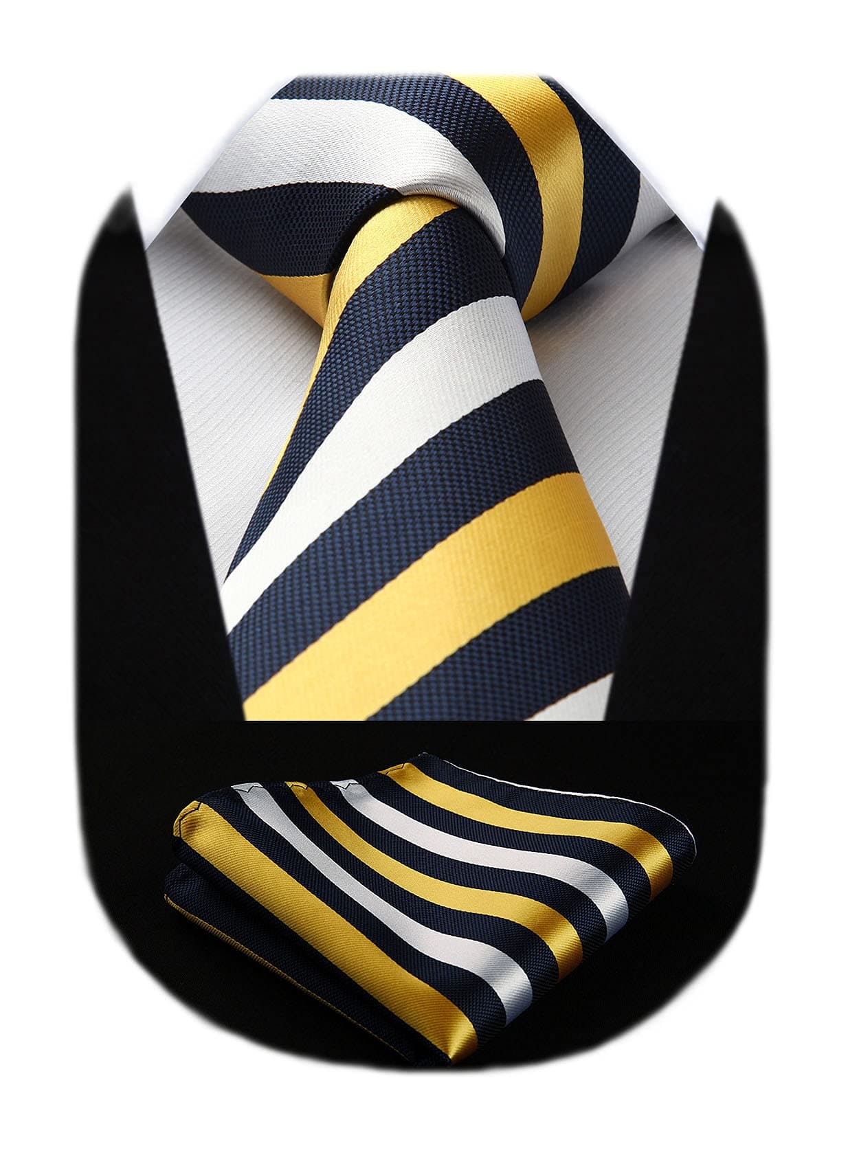 SetSense Men's Stripe Jacquard Woven Tie Necktie Set 8.5 cm / 3.4 inches in Width Yellow / Navy Blue