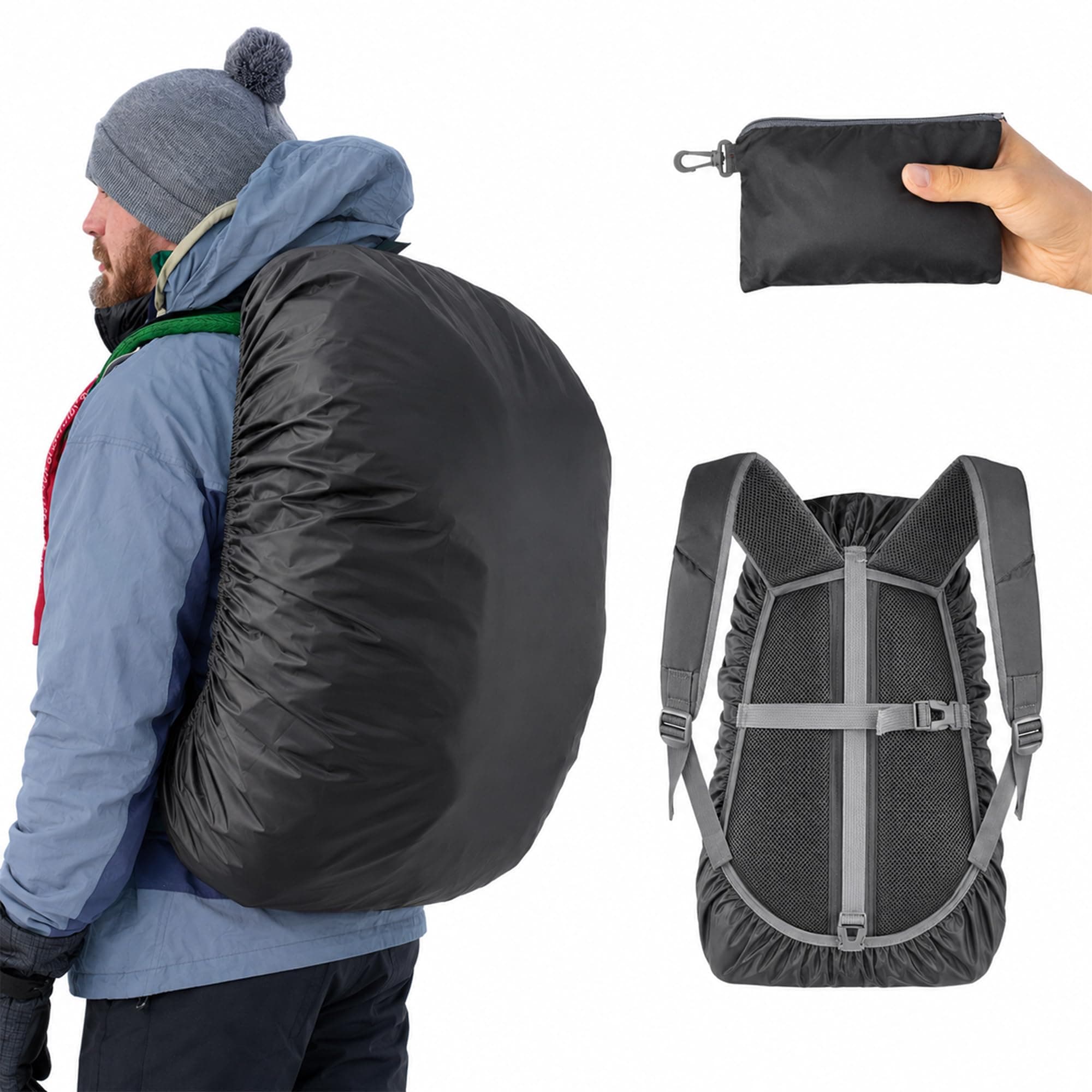Frelaxy Frelaxy Waterproof Backpack Rain Cover (15-90L), Upgraded Vertical Buckle Strap & Silver Coated, Rainproof Storage Pouch Included, Perfect for Hiking (Black, M (for 25L-35L Backpack))