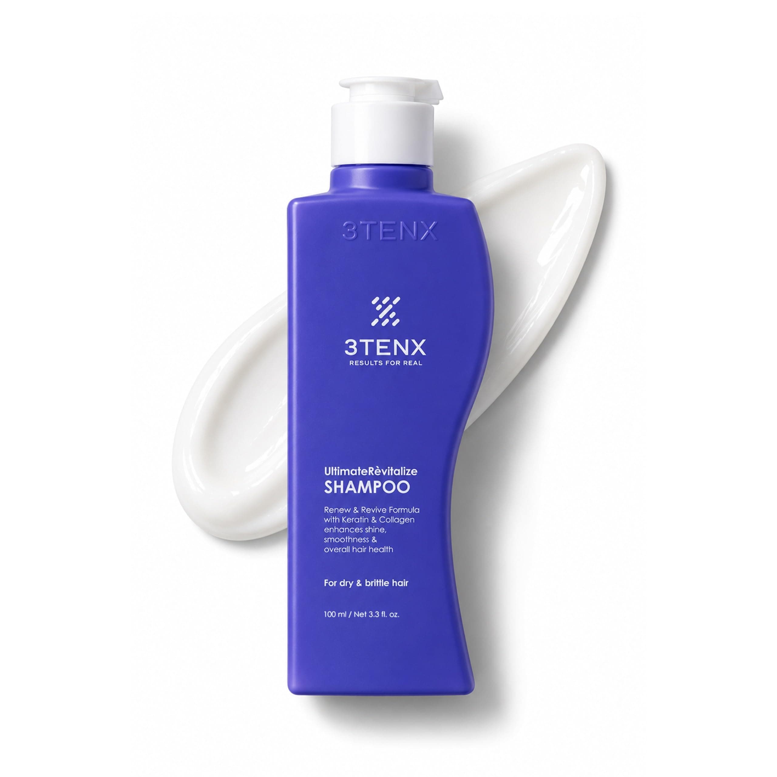 3TENX UltimateRevitalize Shampoo | Strengthen & Repair Damaged, Frizzy, Brittle Hair with Keratin, Collagen | Salon Grade, Color Safe, Heat Protection | No Parabens, Sulphates | All Hair Types - 250ml