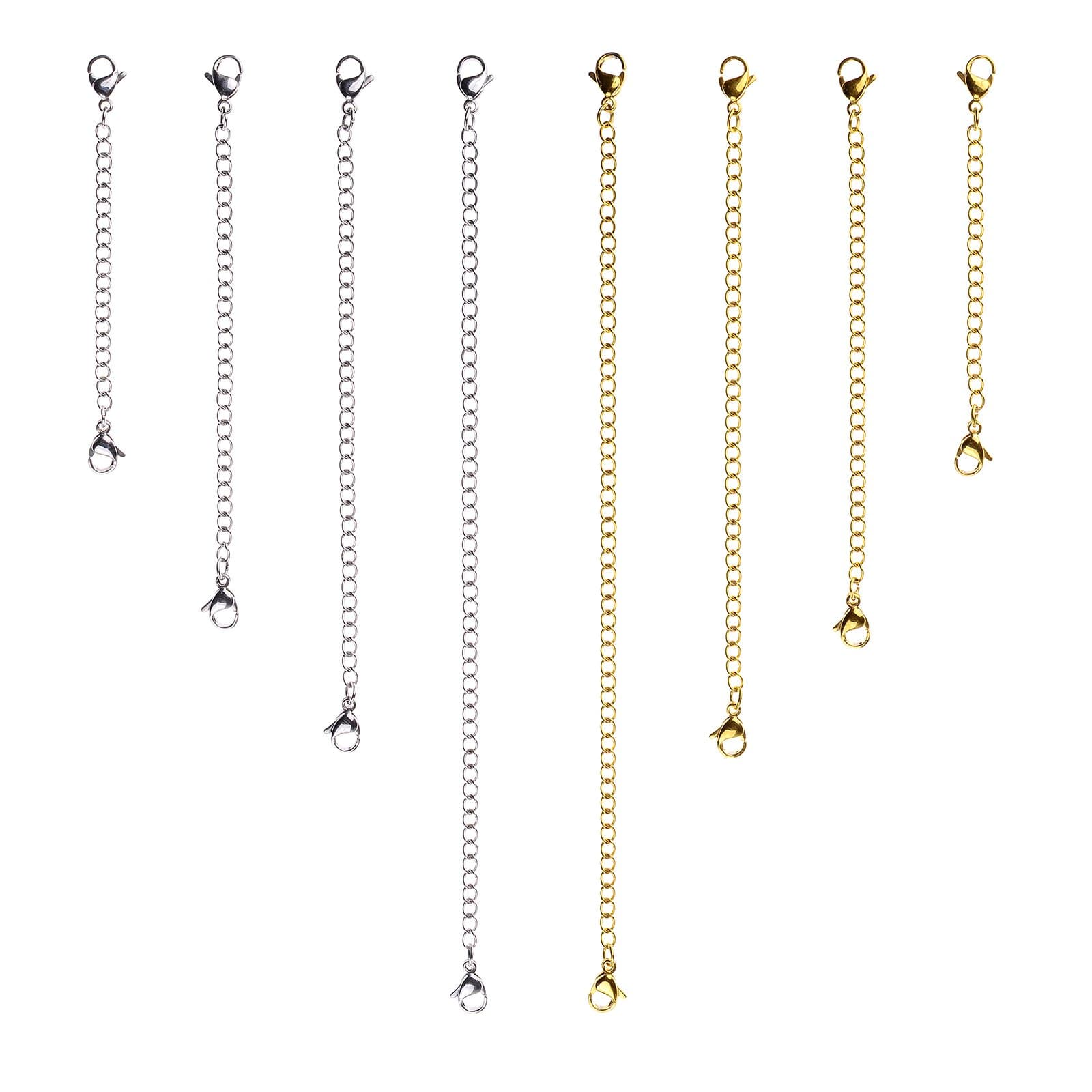 D-Buy 8 Pcs Stainless Steel Necklace Extender Bracelet Extender Extender Chain Set 4 Different Length: 6" 4" 3" 2" (4 Gold, 4 Silver)