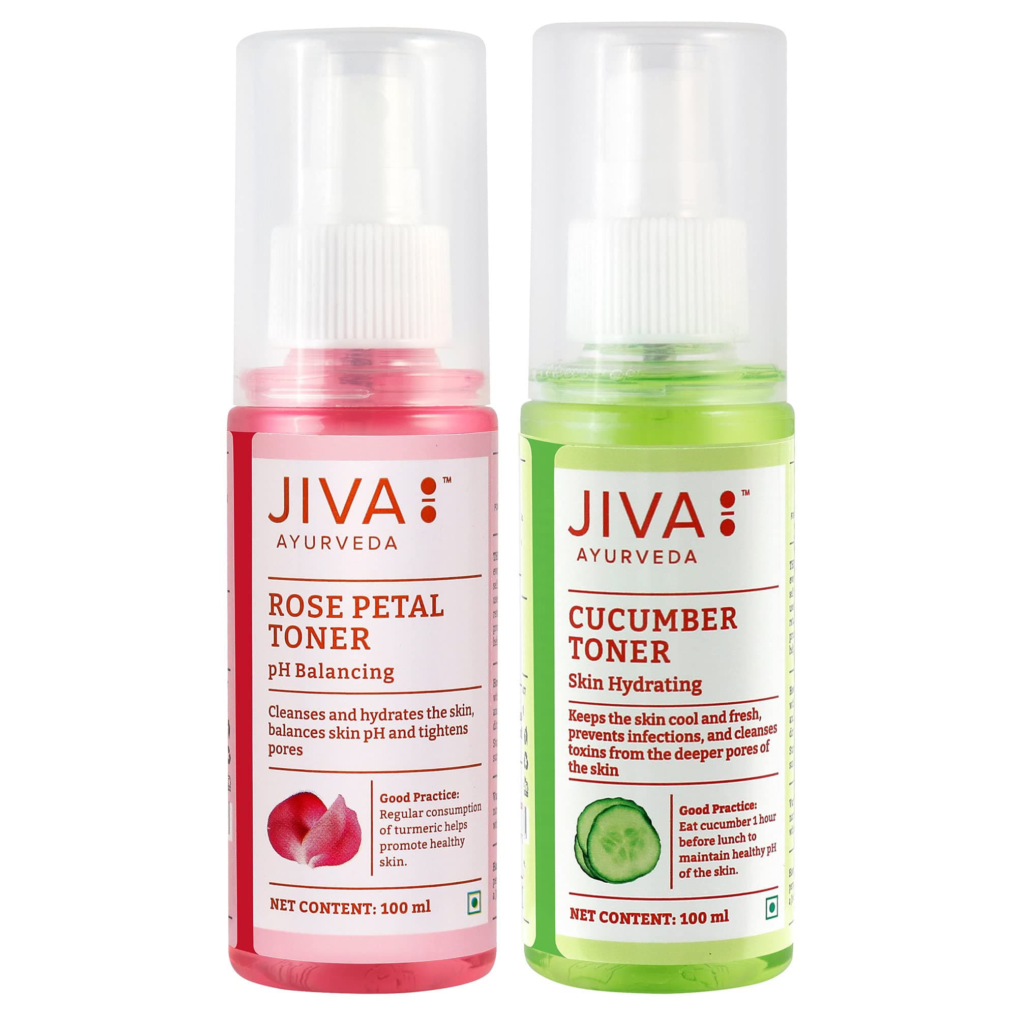 Jiva Combo Of Rose Petal Toner 100ml & Cucumber Toner 100 ml | 100% Pure & Natural | Rejuvenate The Skin & Restores pH Balance | Deep Cleanses Pores & Prevents Skin Infections (Pack Of 2)