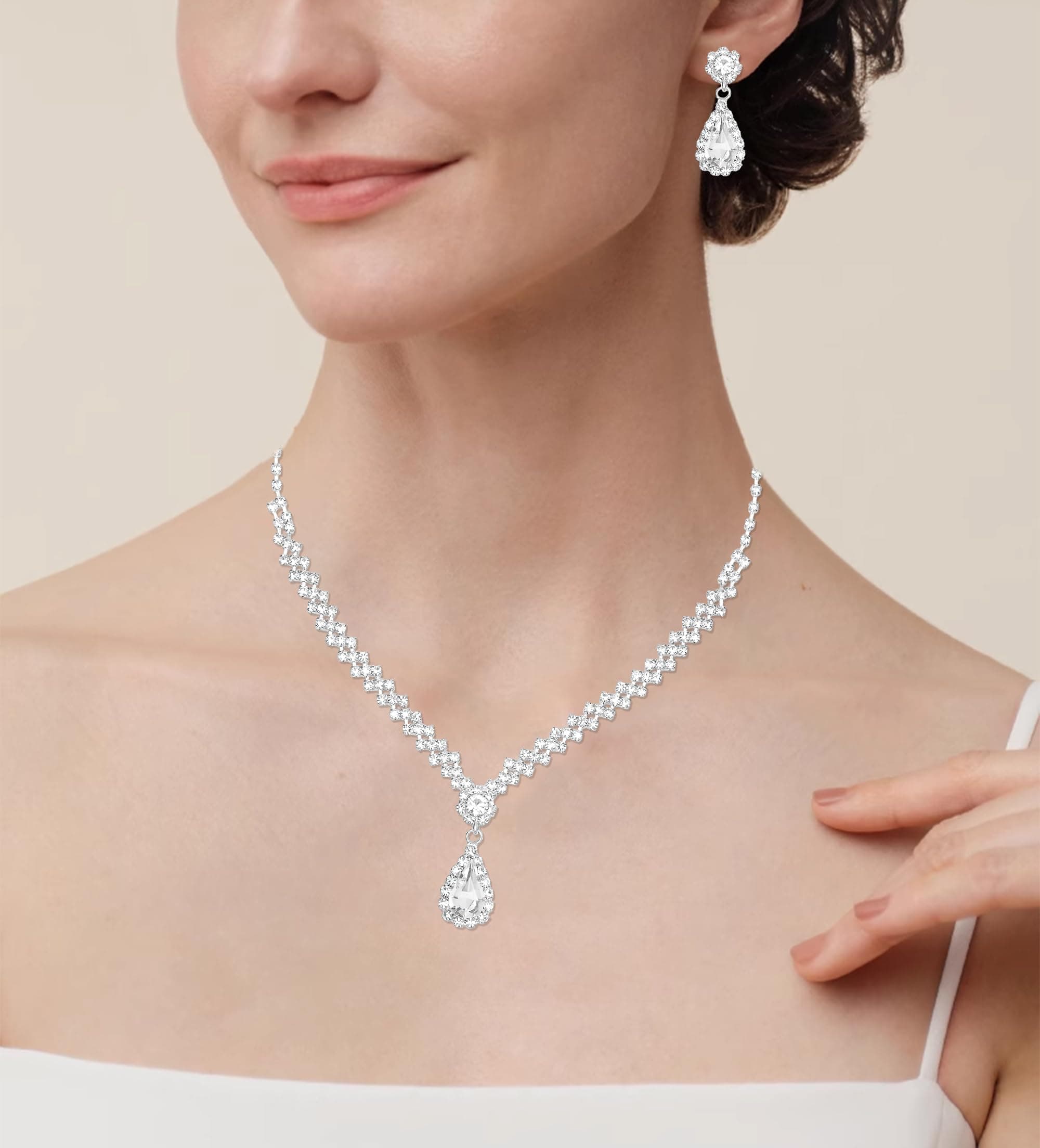 HONGLU Elegant Crystal Necklace Earrings Bracelets Set Silver Bridal Wedding Jewelry Sets Bride Bridesmaids Prom Formal Costume Accessories for Women, 25, Metal, Crystal Rhinestone