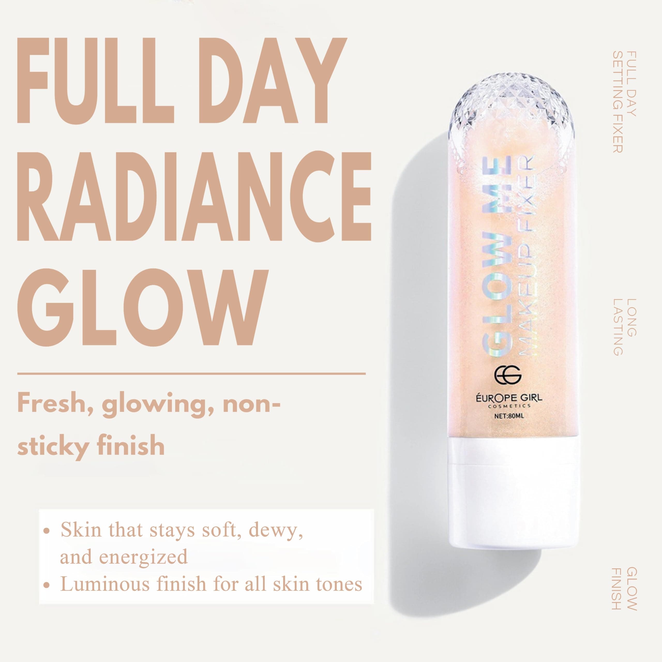 EUROPE GIRL Glow Me Makeup Fixer - 02 Ginger Glow Makeup Setting Spray | Hydrating, Sweat Control, & Radiant Finish | All-Day Long-Lasting for All Skin Types | Travel Size, Vegan & Paraben-Free