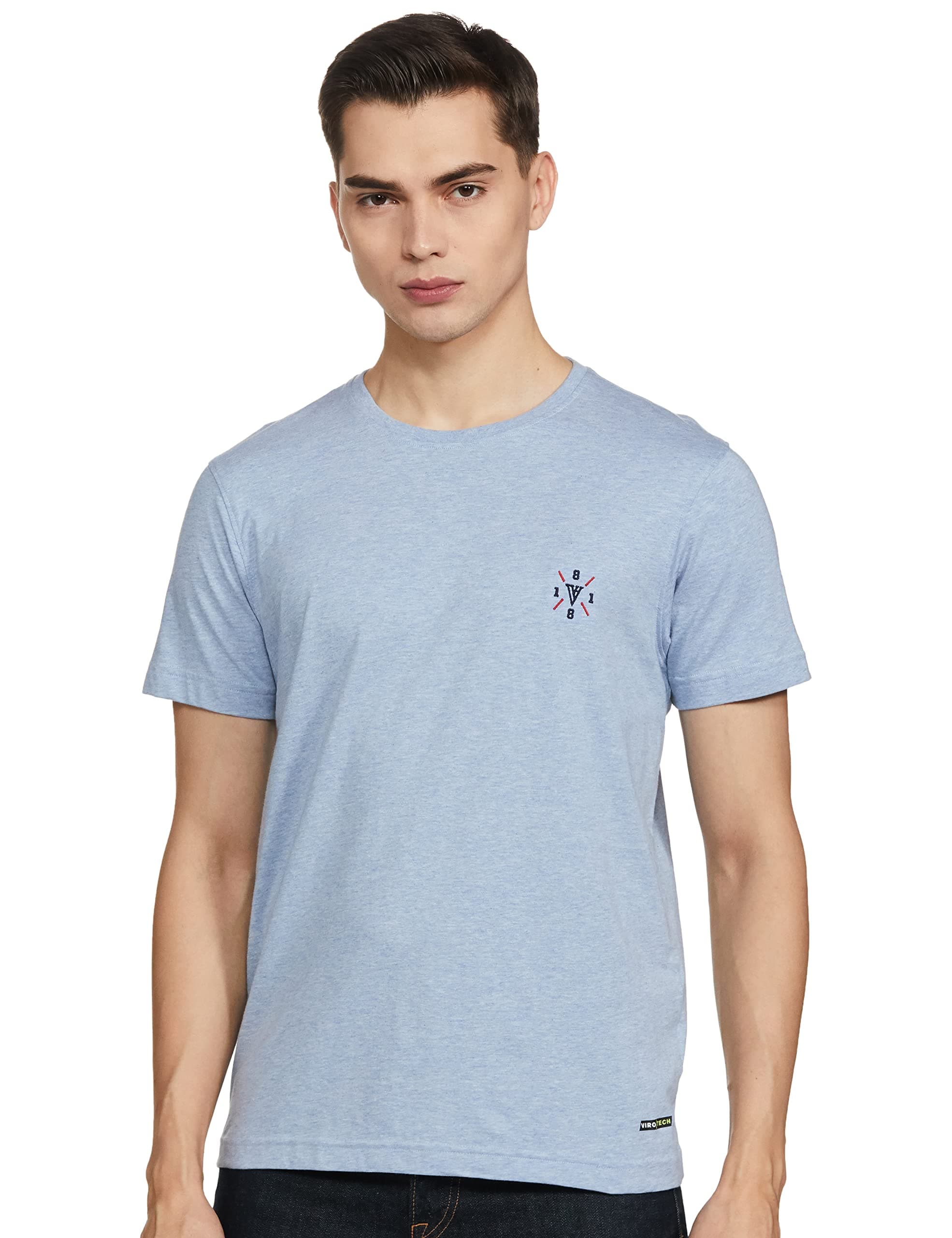 Van Heusen Men's Solid Regular fit T-Shirt (IHTS1LSB60046_Light Blue M)