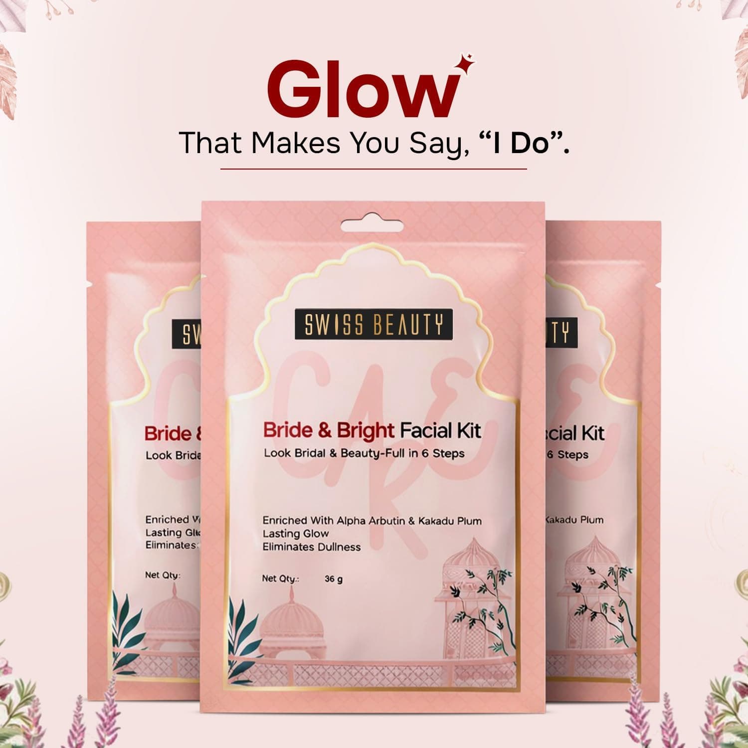 Swiss Beauty Care Bride & Bright Facial Kit | 6 Steps For A Bridal Glow | Cleanses | Brightens | Nourishes | Protects | With Alpha Arbutin & Kakadu Plum | 36g