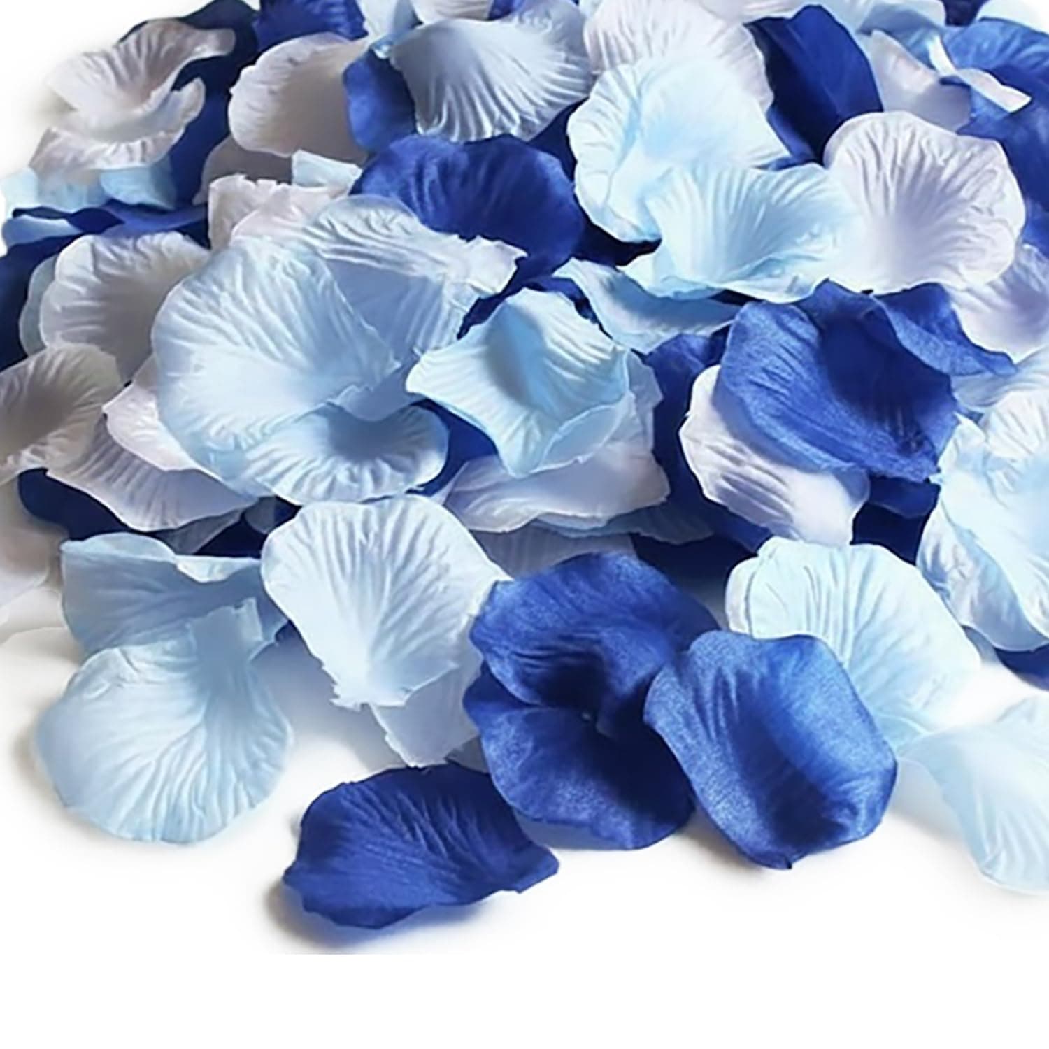 ALLHEARTDESIRES Mixed Royal Blue & Light Blue & White Party Flowers Silk Rose Petals Party Confetti Bridal Shower Favor (1,200)
