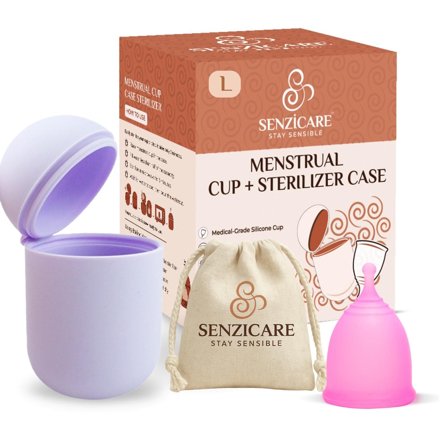 Senziwash Sterilizer & Case With Truecup Large Reusable Menstrual Cup For Women | Portable Cleaning Container & Microwave Steamer (Sterilizer Case + Large Cup)