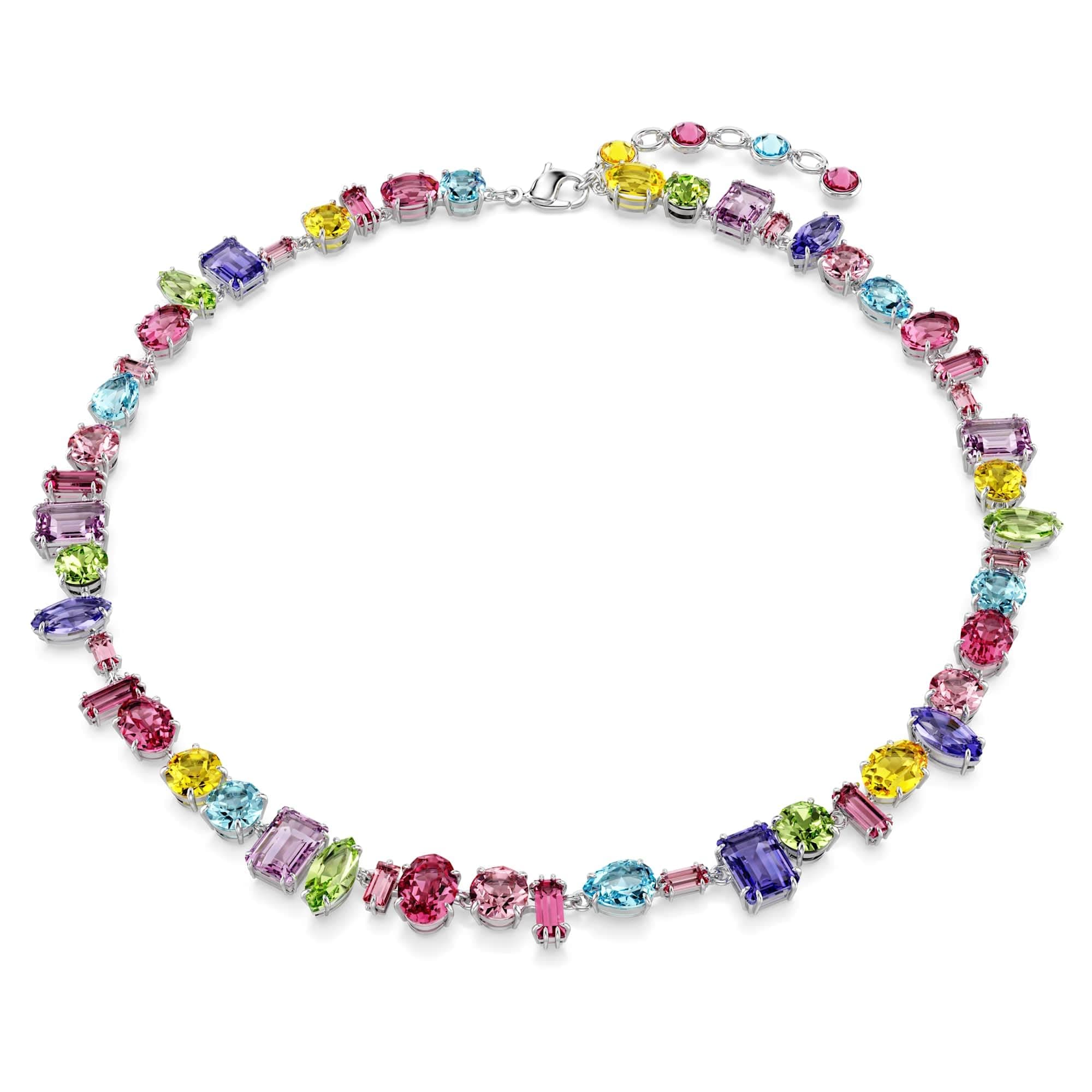 Swarovski Gema necklace, Mixed cuts, Multicolored, Rhodium plated
