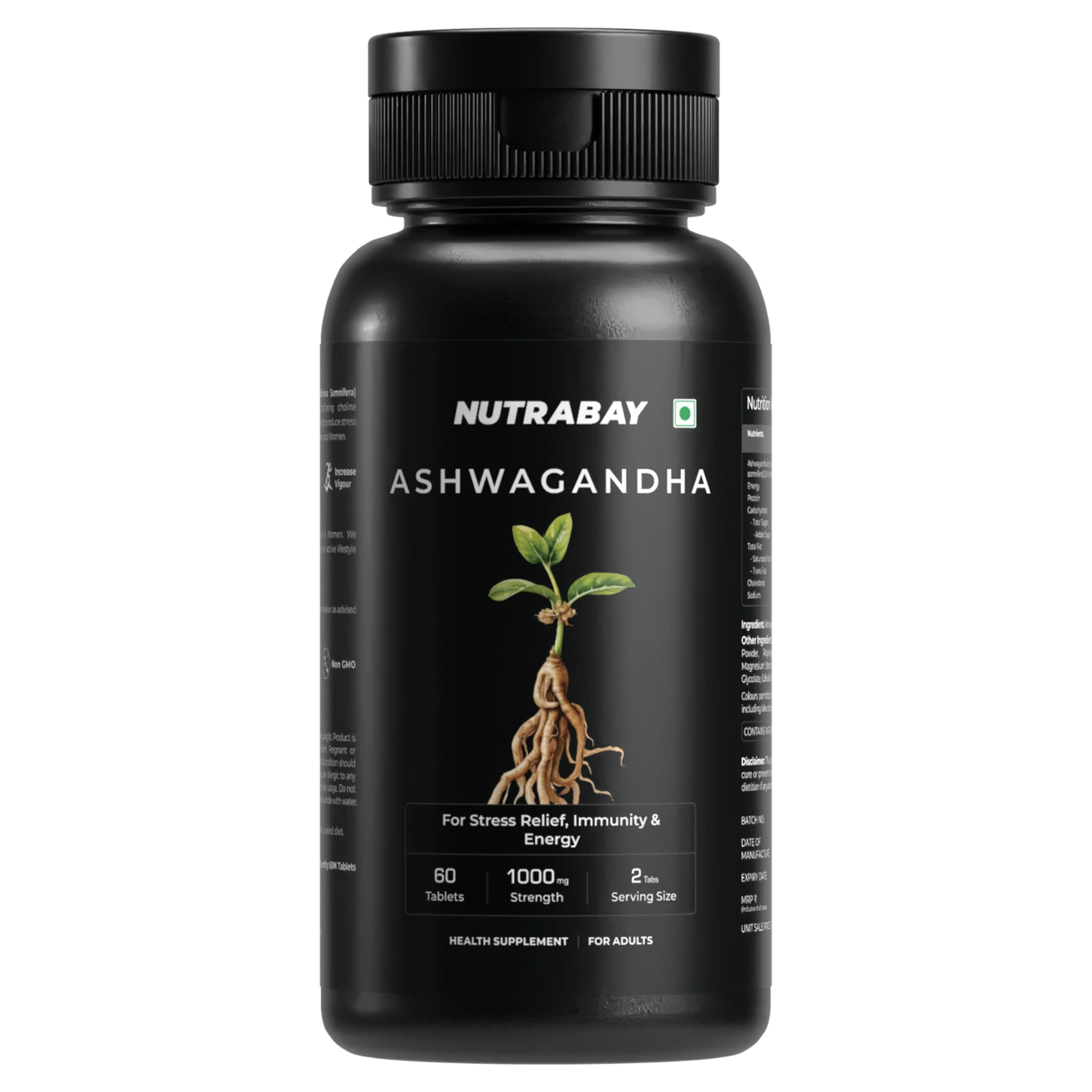 Nutrabay Wellness Ashwagandha Extract Tablet (Withania Somnifera), Enhances Energy, Stamina, Immunity | Anxiety & Stress Relief, 1000mg - 60 Veg Tablets