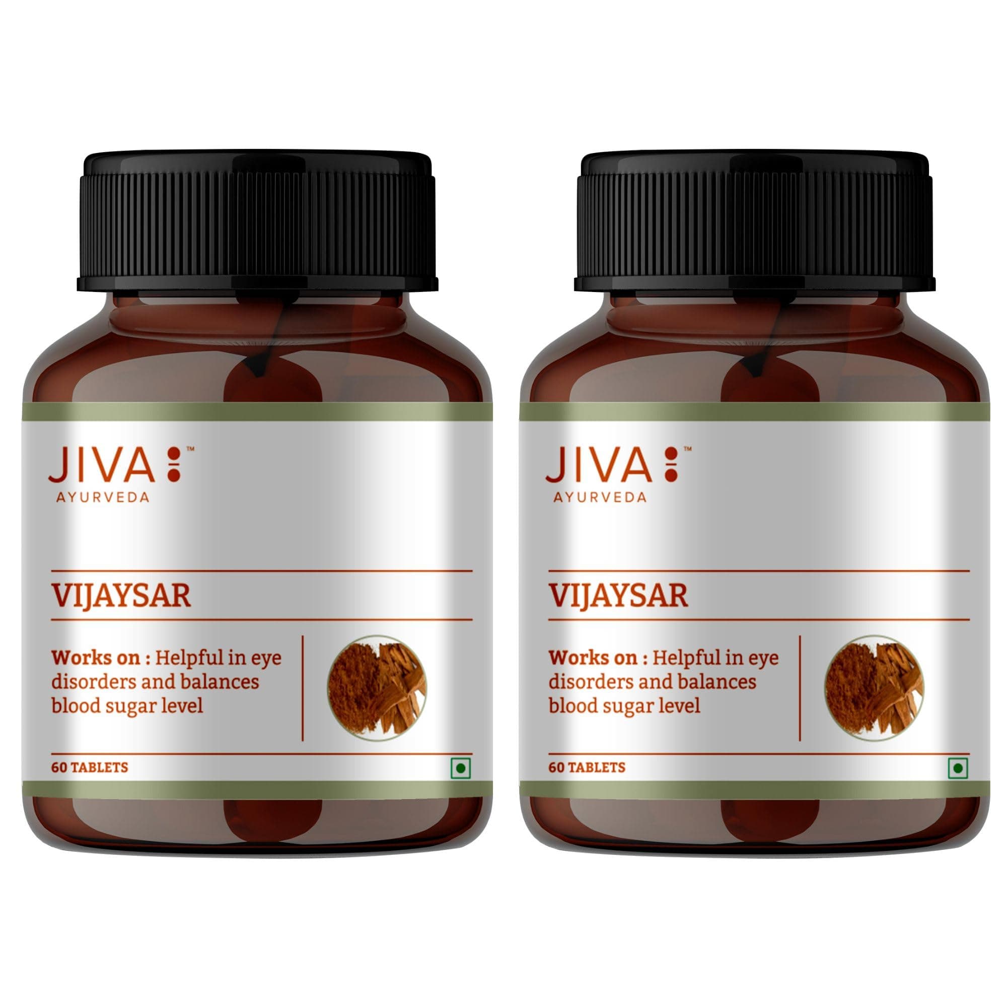 Jiva Vijaysar Tablets | Supports Blood Sugar Control | Enhances Digestive Health | 100% Natural Ayurvedic Herb Good For Diabetes - 60 Tablets (Pack of 2)