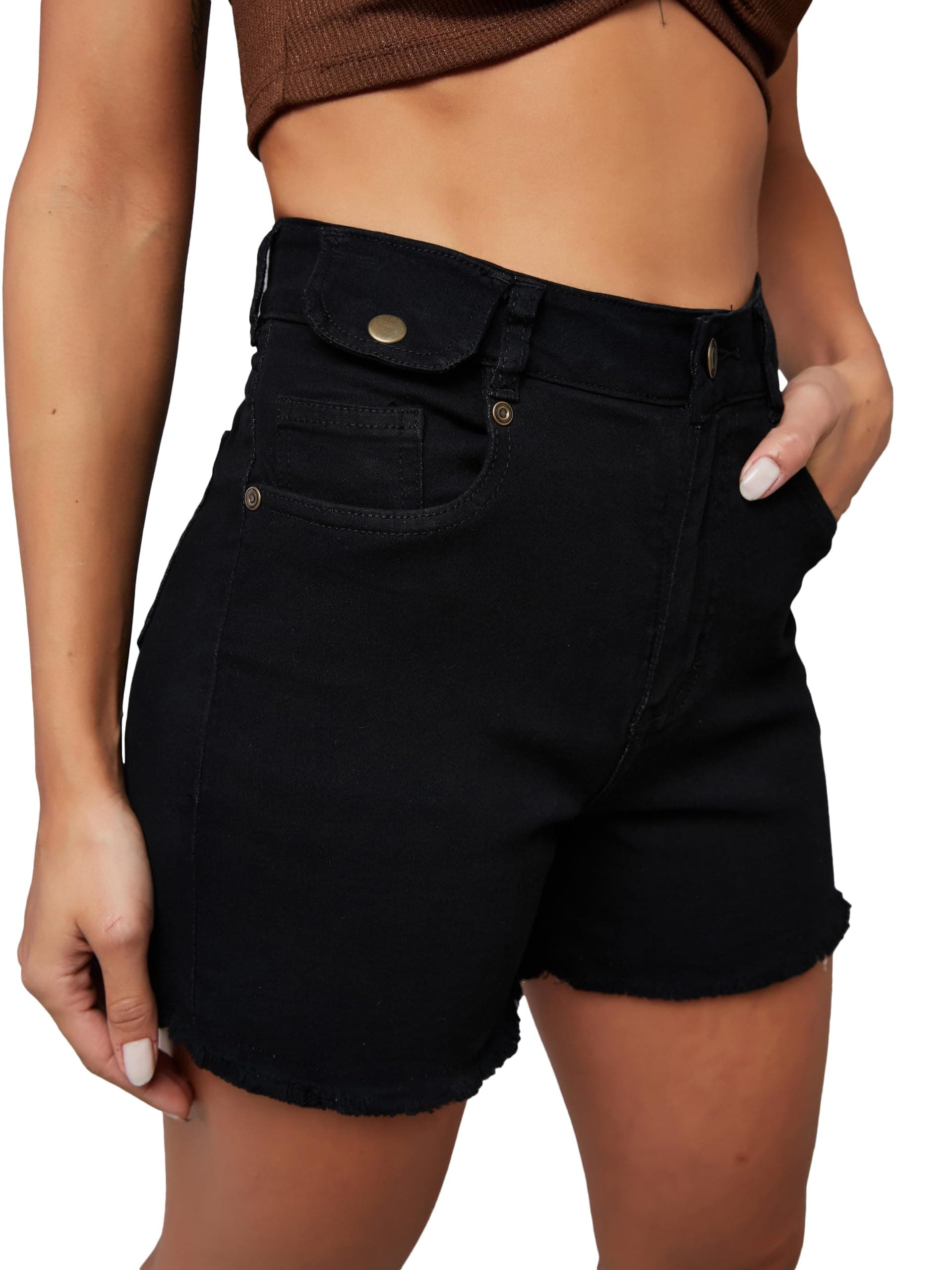 Miss Chase Women's Regular-Fit High-Rise Regular-Length Denim Skorts