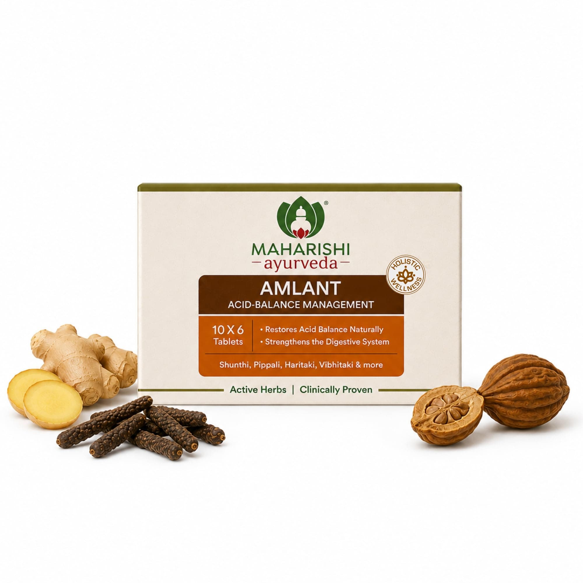 Maharishi Ayurveda Amlant For Heartburn Gas & Bloating, Strengthens Digestive System Helps in reducing Recurrence Quick Relief from Clinically Proven Enriched with Haritaki and other 14 other potent Herbs 60 Tablets Pack of 1