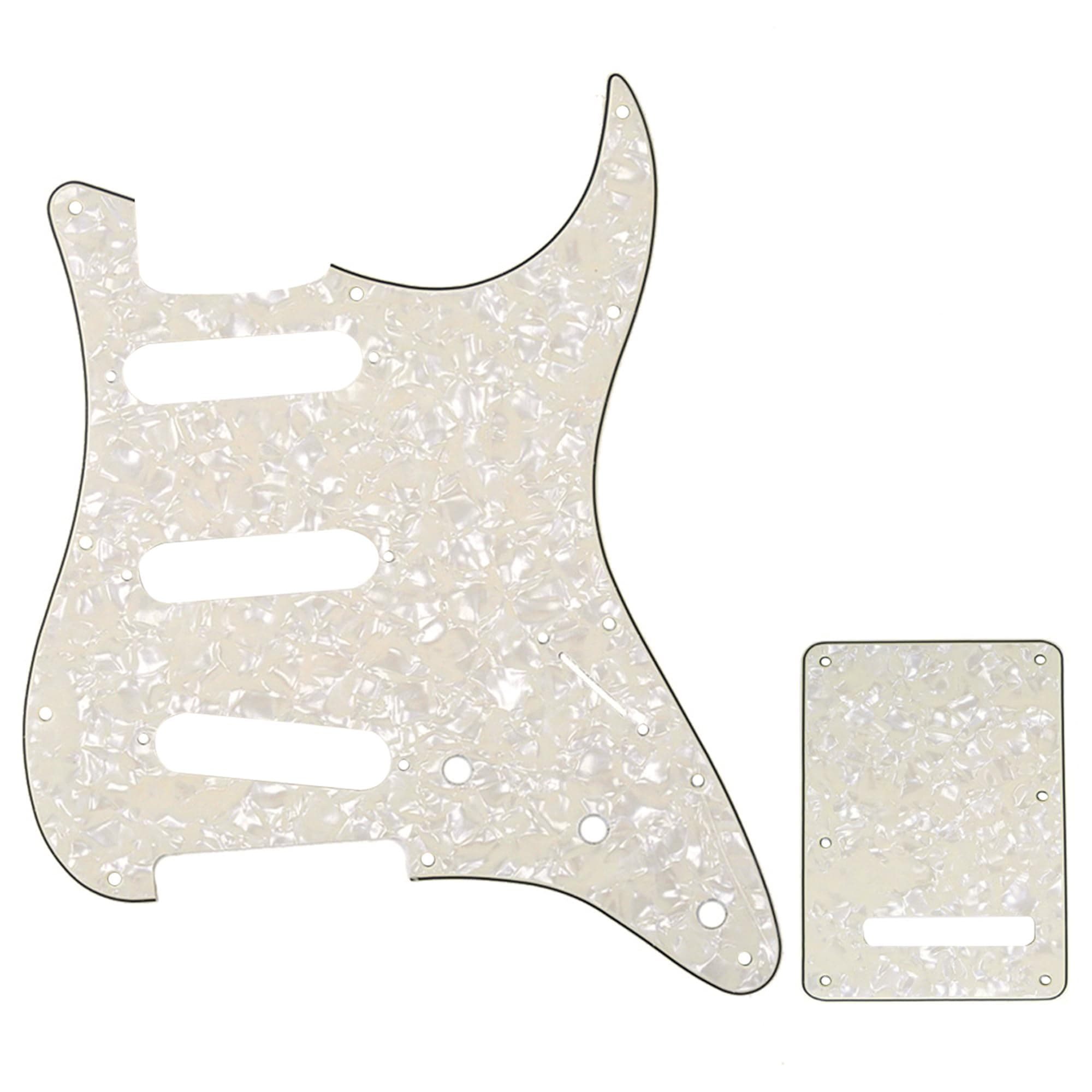 Musiclily SSS 11 Hole Strat Guitar Pickguard and BackPlate Set for Fender USA/Mexican Standard Stratocaster Modern Style, 4Ply Parchment Pearl