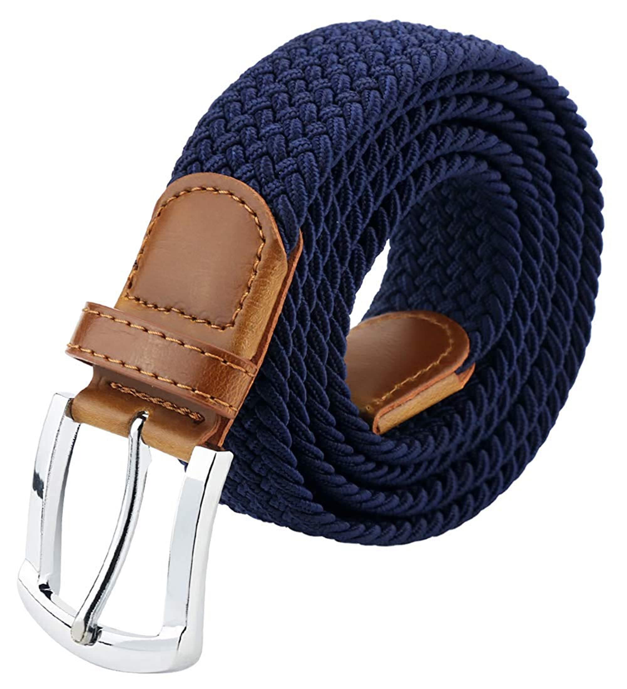 ZORO Stretchable Braided Woven Fabric Belt for Men and Women, Fits on upto 40 inch waist size (NAVY BLUE 29, Free Size)