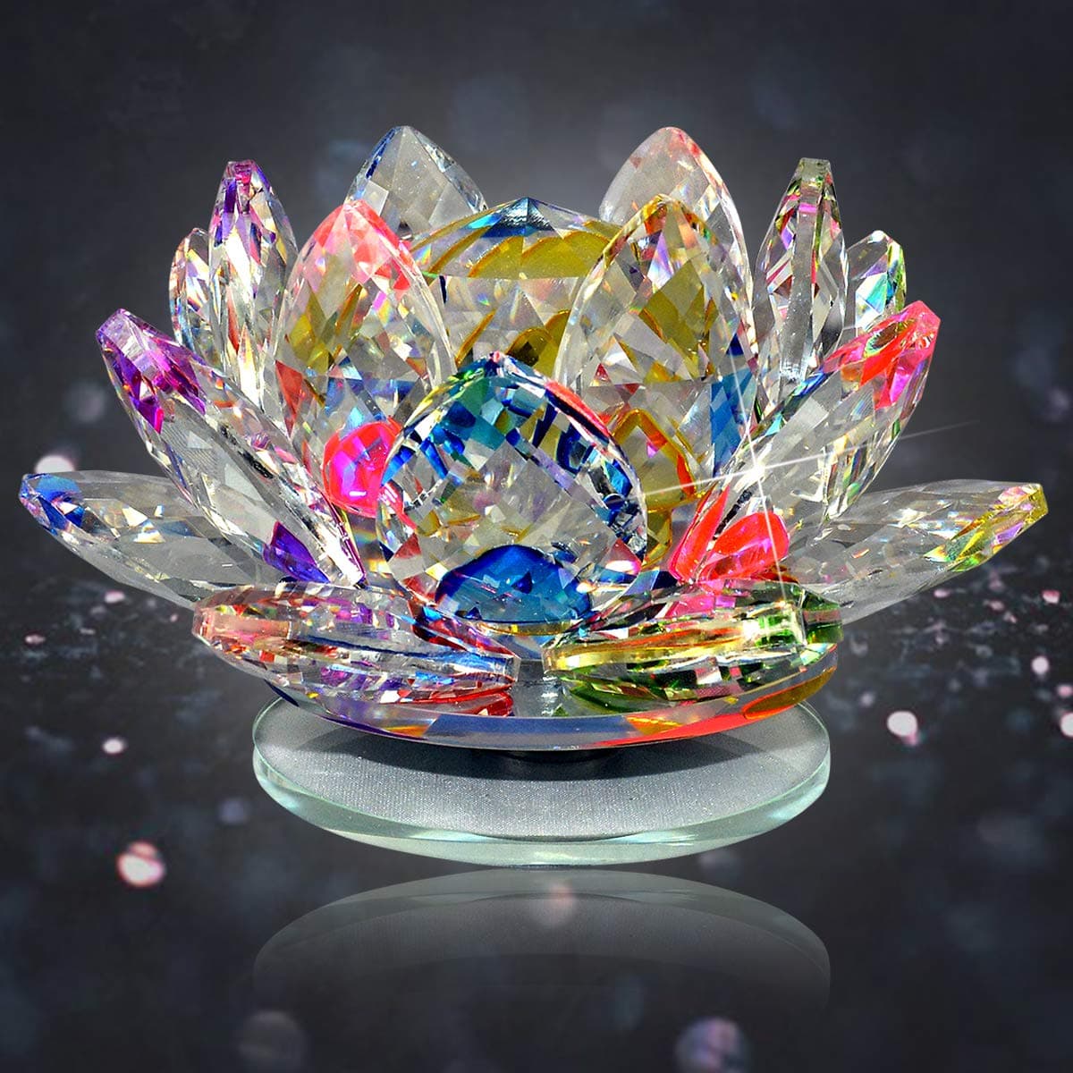 Reiki Crystal Products Vastu/Feng Shui Transparent Crystal Lotus for Positive Energy A Gift Item for Good Luck & Prosperity (Color : Multi)