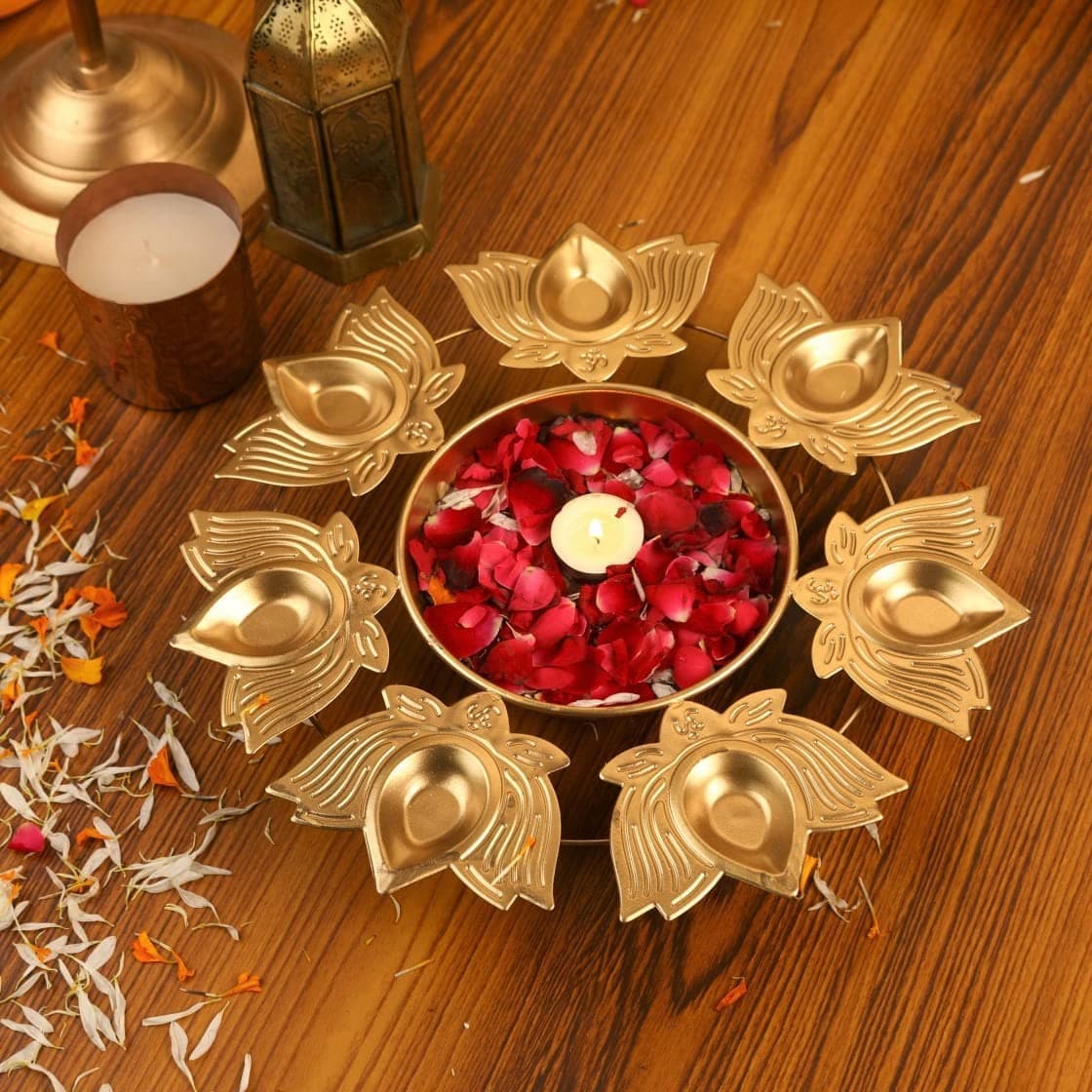 World Fire® Metal Lotus Deepak Shape Urli Bowl | Decorative Showpiece | Diwali Decorative Item for Gifting