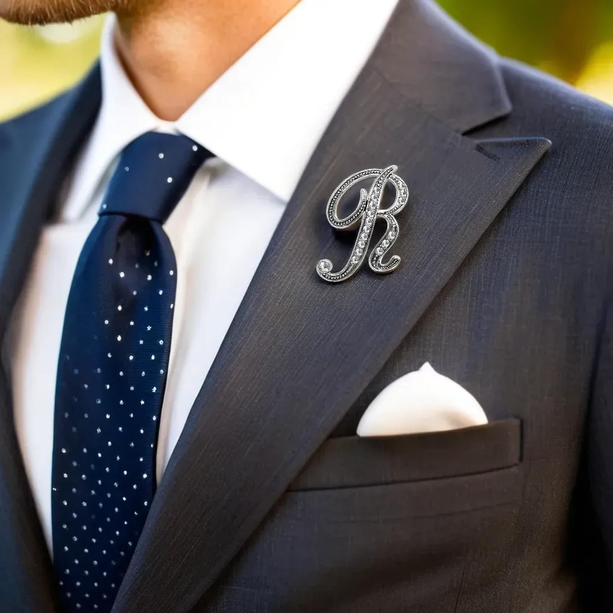 FURE R Initial Metal Brooch (Antique Rhodium) for Men & Women