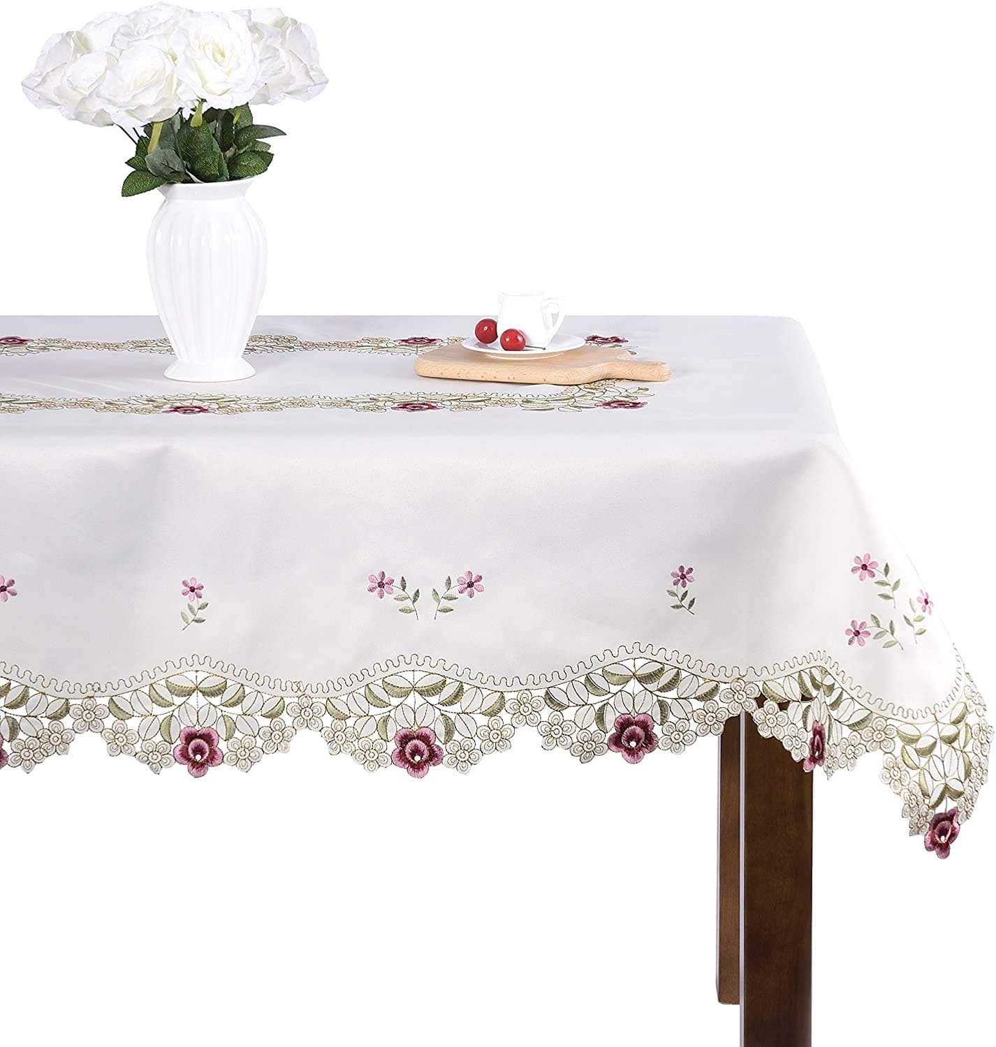 MONKDECOR Satin Embroidery Cut Work Round Table Cover