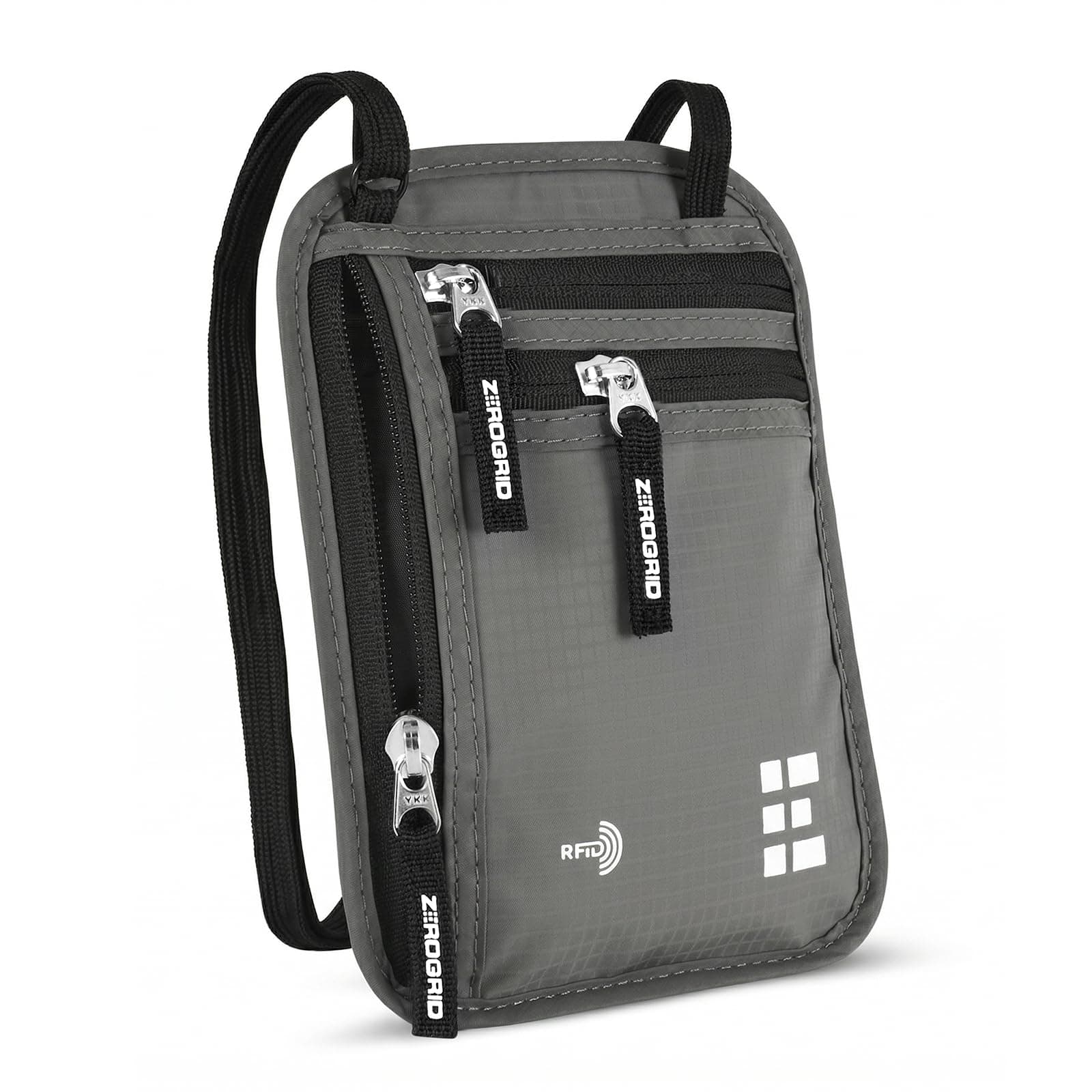 Zero Grid Unisex Adult Nylon Neck Wallet W/Rfid Blocking- Concealed Travel Pouch & Passport Holder (Ash)