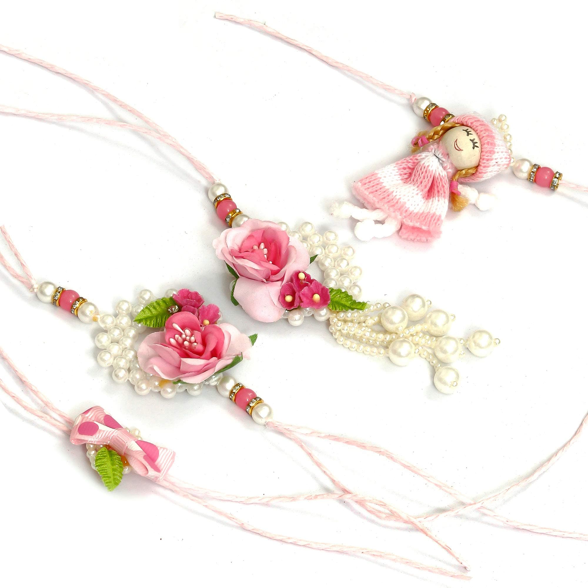 Sanvatsar Designer Bhaiya Bhabhi Rakhi Bracelet with Kids Rakhi Set (Baby Pink)