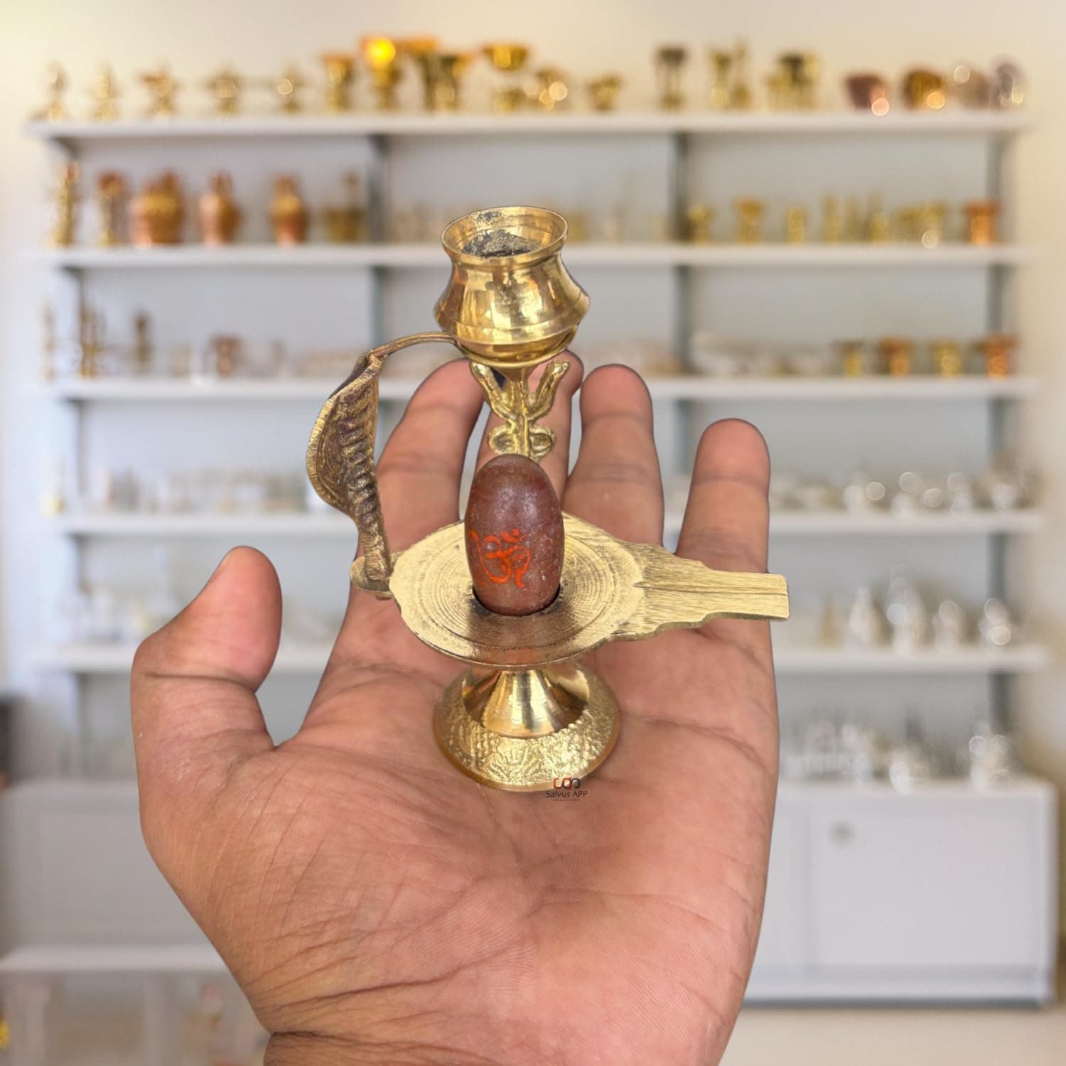 Salvus APP SOLUTIONS Narmadeshwar Shivling with Brass Jaladhari, Kalash and Trishul for Home Temple and Puja, 1 Piece