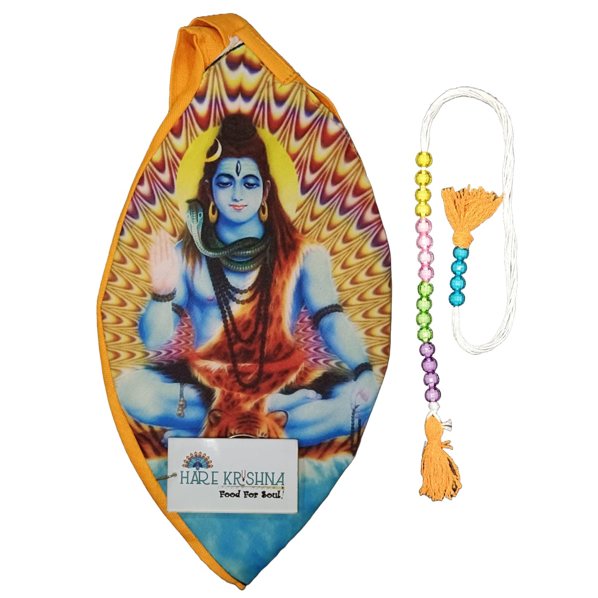 Hare Krishna Food For Soul Shiv Printed Bead Bag for Chanting-Shiv Gomukhi Japa Mala Bag-Jaap Mala Bag-Rudraksh Mala Bag Complete Spiritual Kit with Sakshi Mala & Keychain