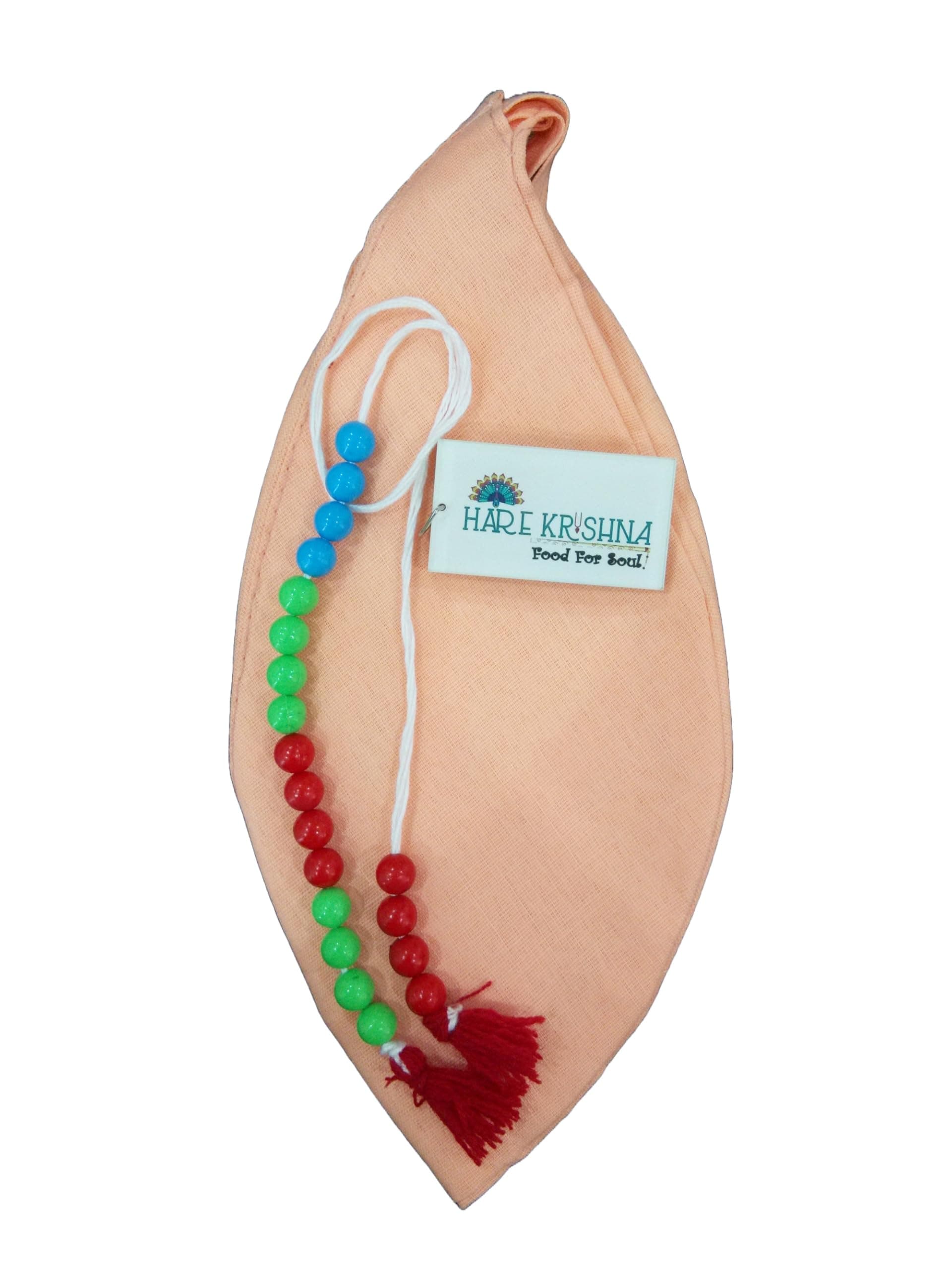 Hare Krishna Food For Soul Bhagwa Jholi-Bead Bag for Chanting-Bhagwa Bead Bag-Gomukhi Jaap Mala Bag-Tulsi Mala Bag-Bag for Mala with Sakshi Mala & Keychain (Combo)