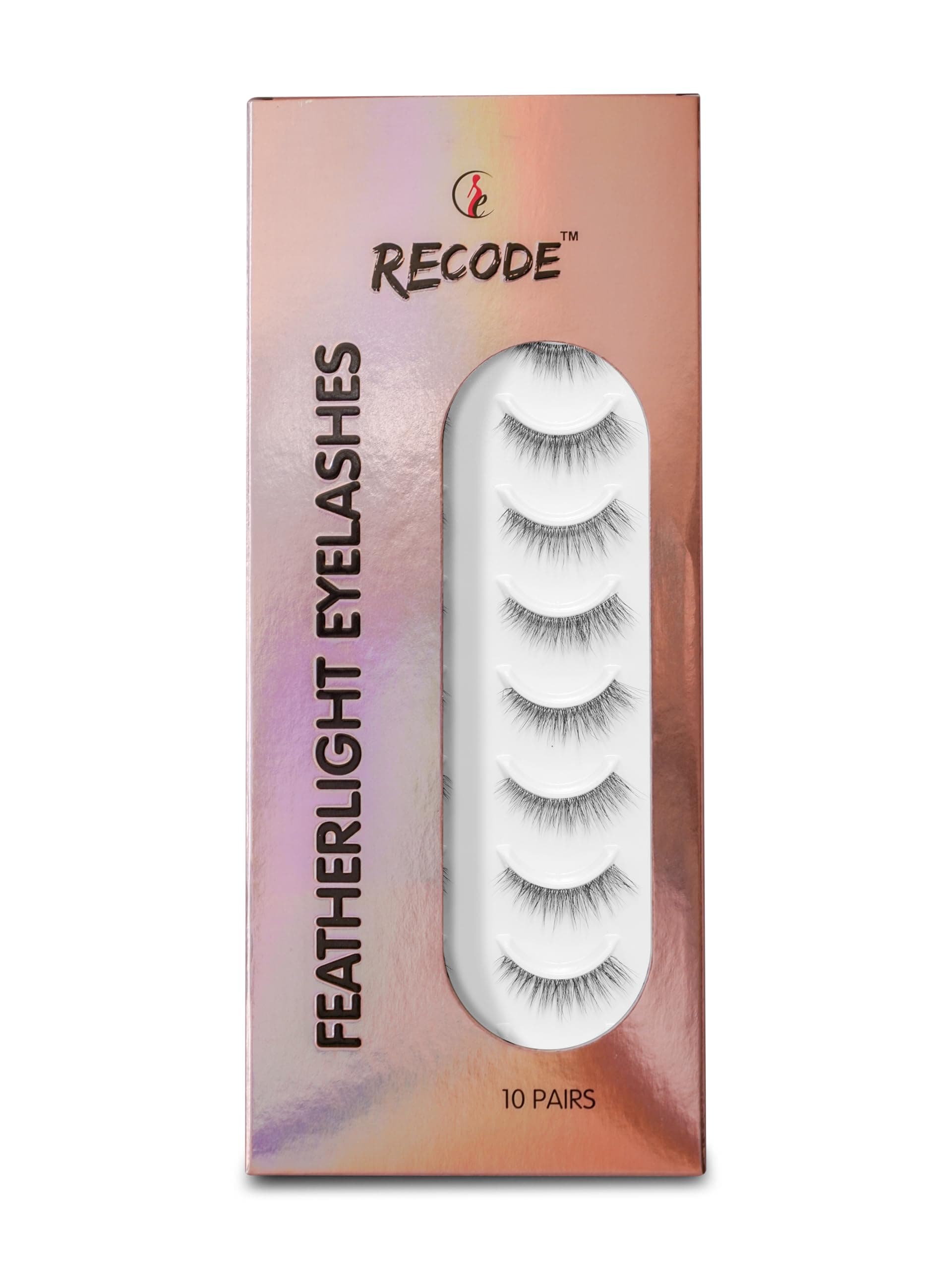 Recode RE08 Featherlight Faux Mink Eyelashes-Transparent Band,Pack of 10