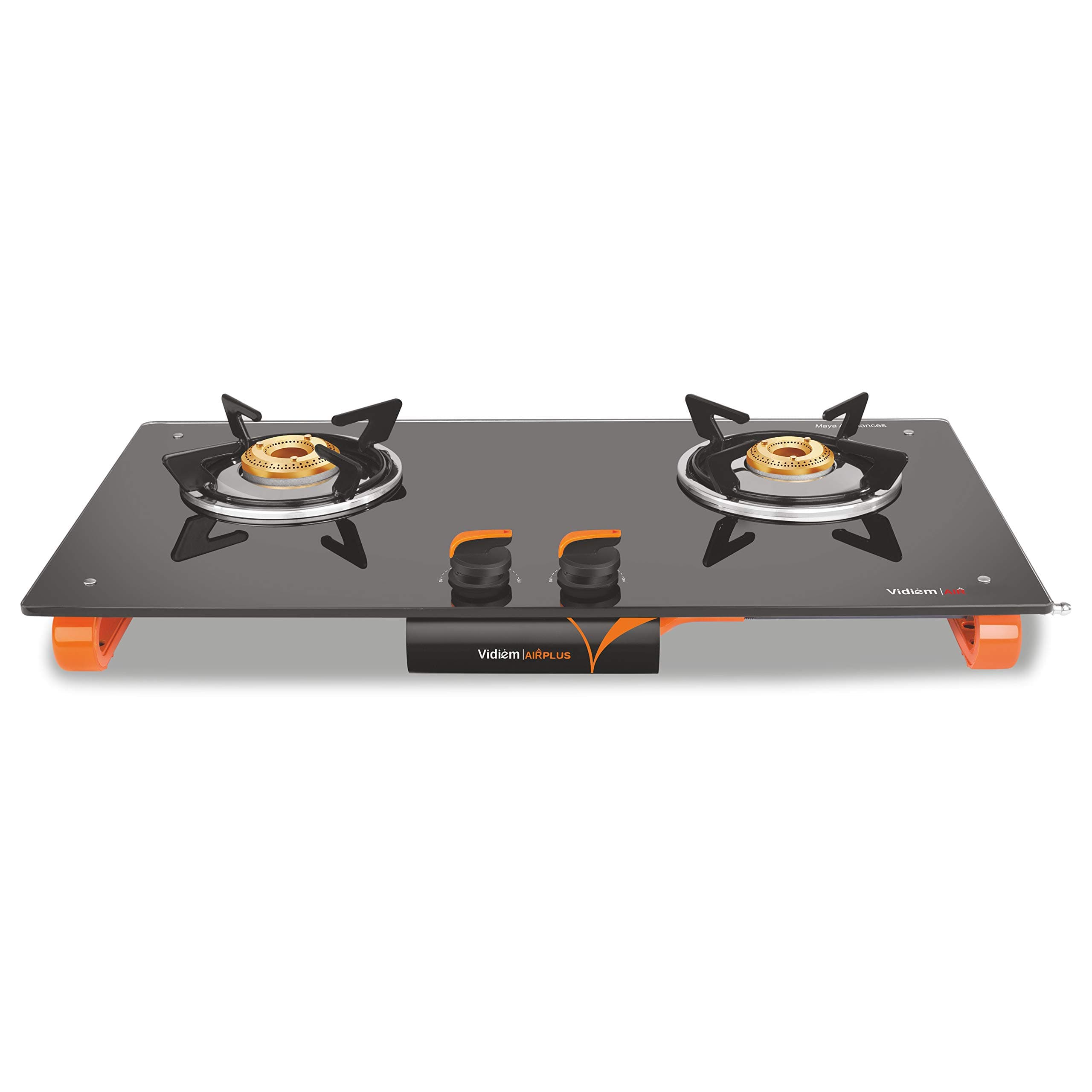 Vidiem Gas Stove G3 121 A Air Plus (Orange And Black) | 3 Burner Gas Stove Frameless | 8Mm Toughened Glass Gas Stove | Manual Ignition | 2 Years Warranty, Tempered Glass