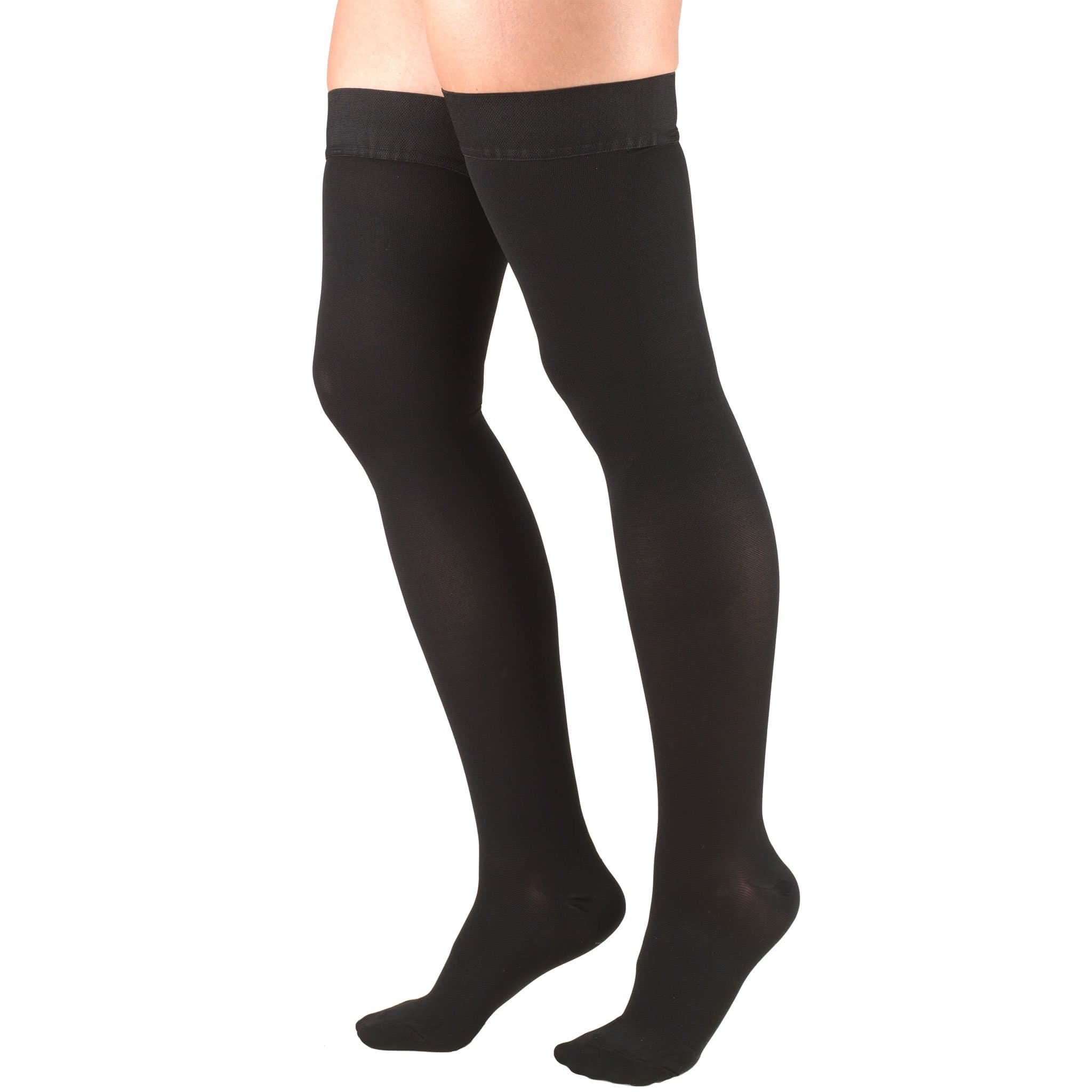 Truform 8848, Compression Stockings, Thigh High, Closed toe, Silicone Dot Top, 30-40 mmHg, Black, Medium