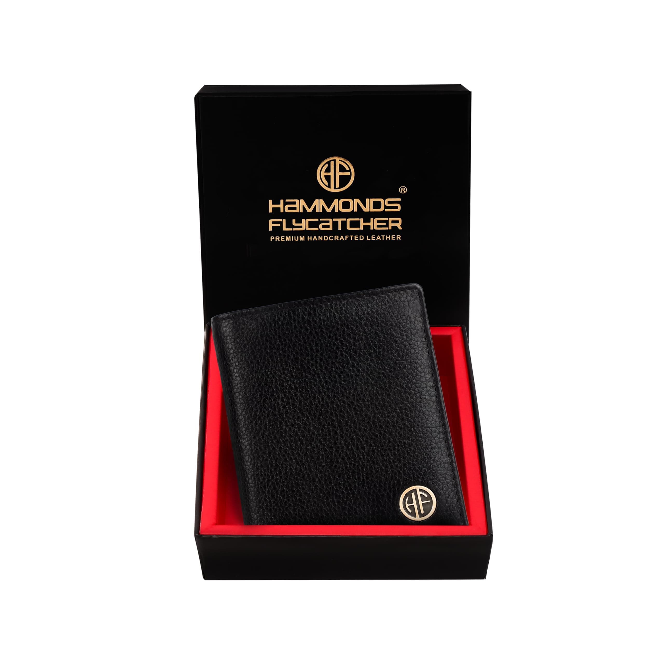 HAMMONDS FLYCATCHER RFID Protected Bi-Fold Wallet for Men Leather Original, Mens Wallet, Leather Wallets for Men, Stylish Purse with 4 Card Slots, 3 ID Slot, Coin Pocket, Gift for Mens - Black