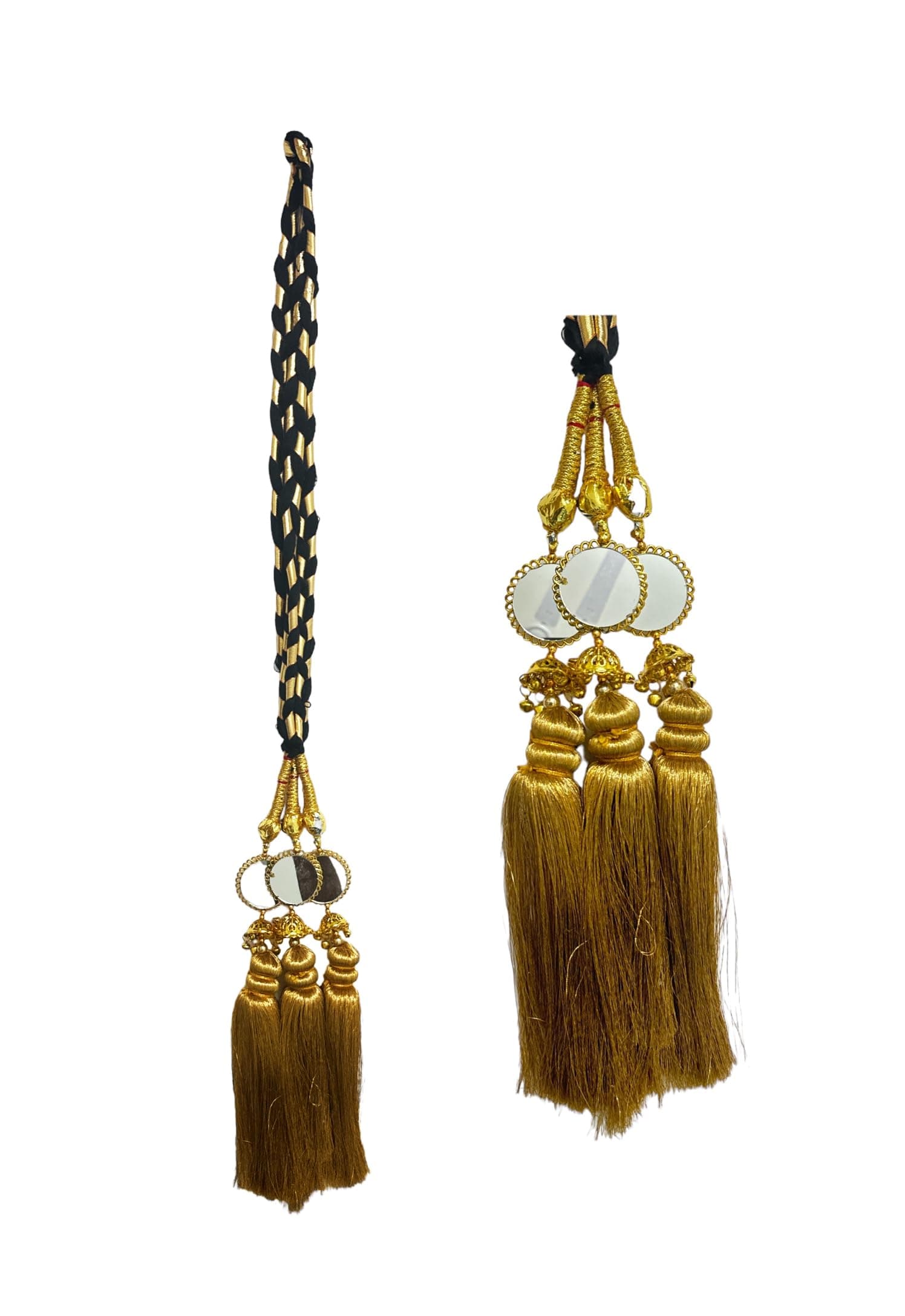 VTN Women's Patiala Shahi Parandi/Paranda/Traditional Braid Extension/Punjabi Choti with Mirror & Tassles (DNO7-GOLDEN)