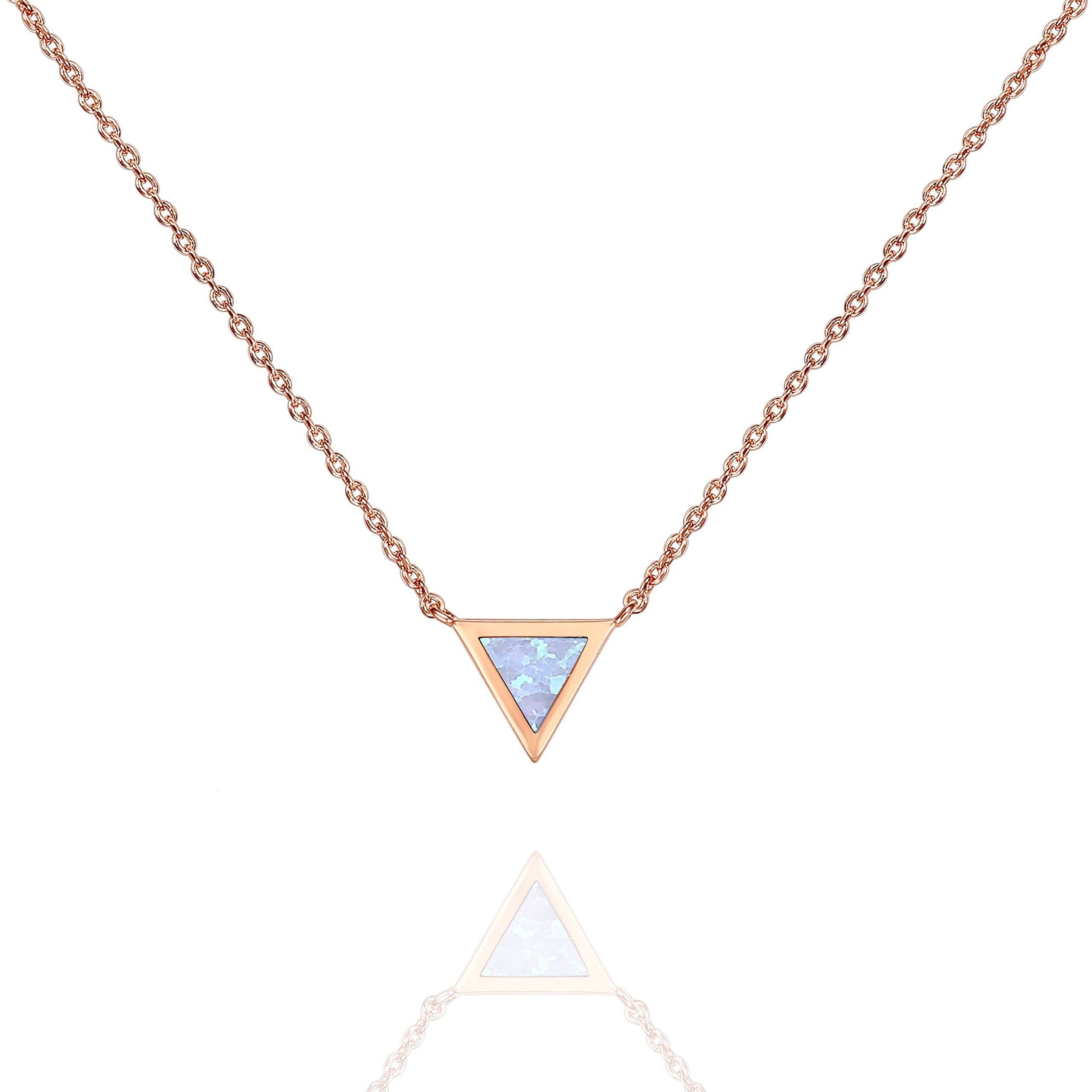 PAVOI 14K Rose Gold Plated Triangle Created White Opal Necklace | Opal Necklaces for Women