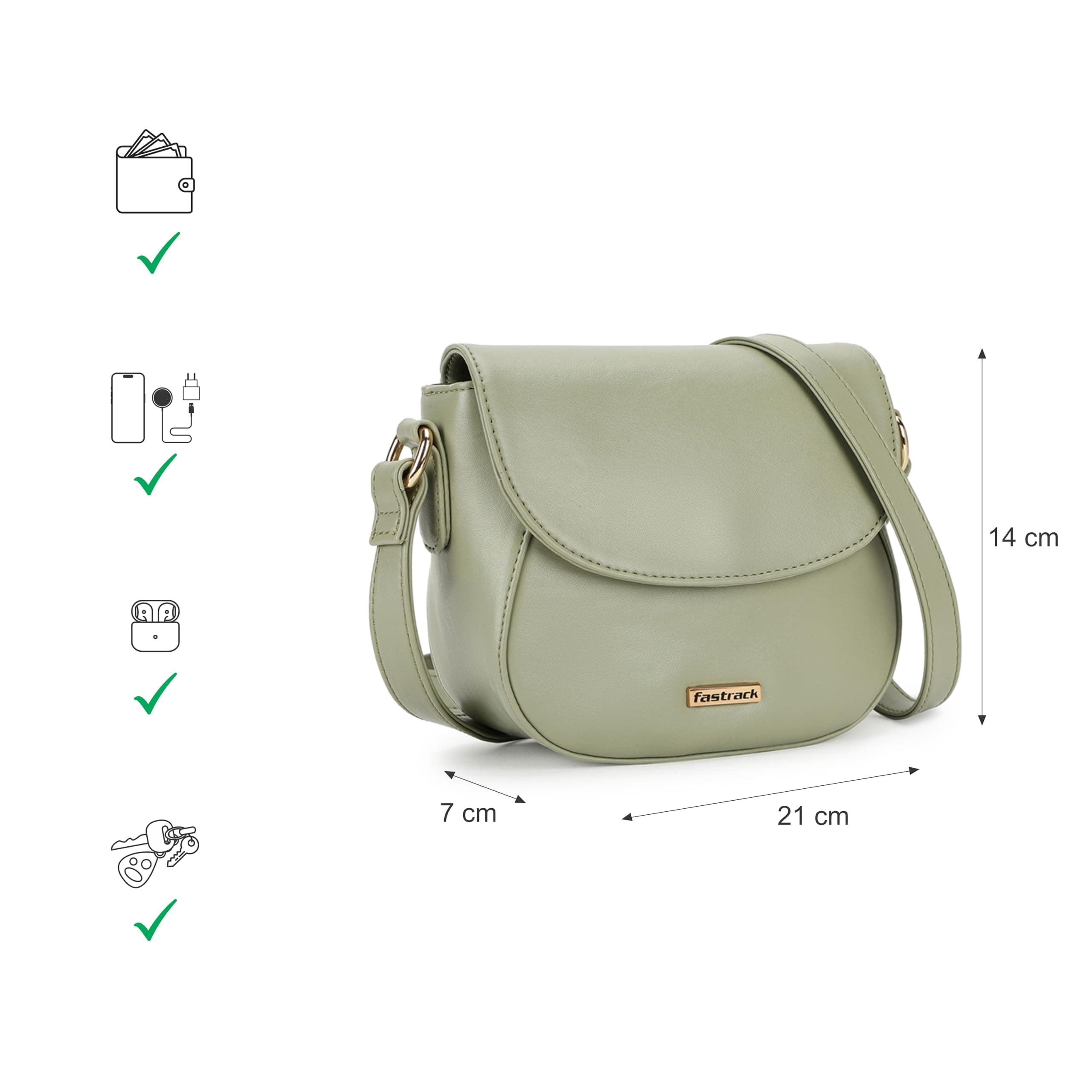 Fastrack Women's Chic Sling Bag | Adjustable Sling Belt, Inner Zip and Slip Pockets | Effortless Everyday Style | Women's Handbags | Sling for Casual Carry, Grey