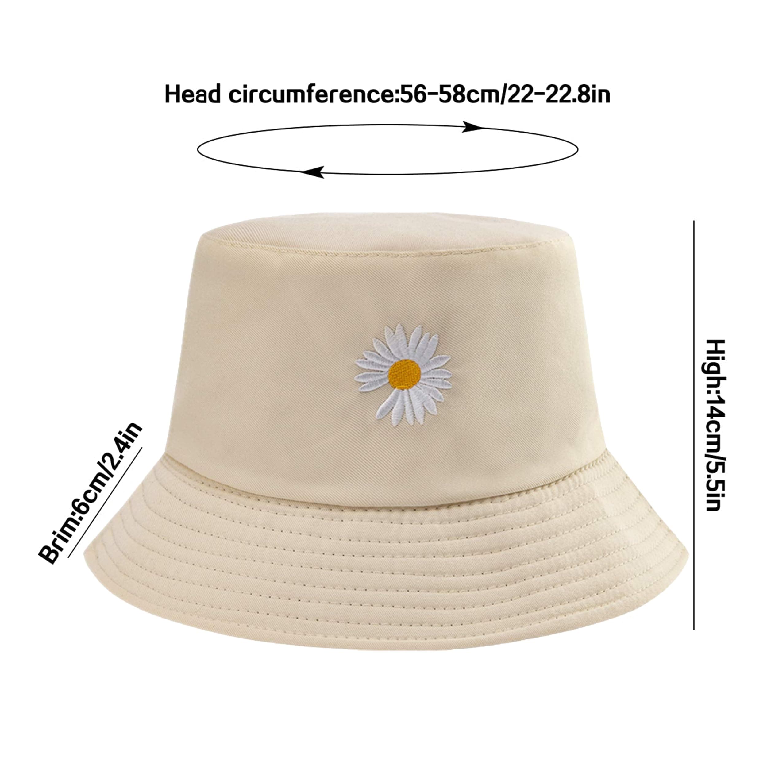 Flower Reversible Bucket Hat Cotton Summer Travel Beach Sun Hats Emboridery for Women Men