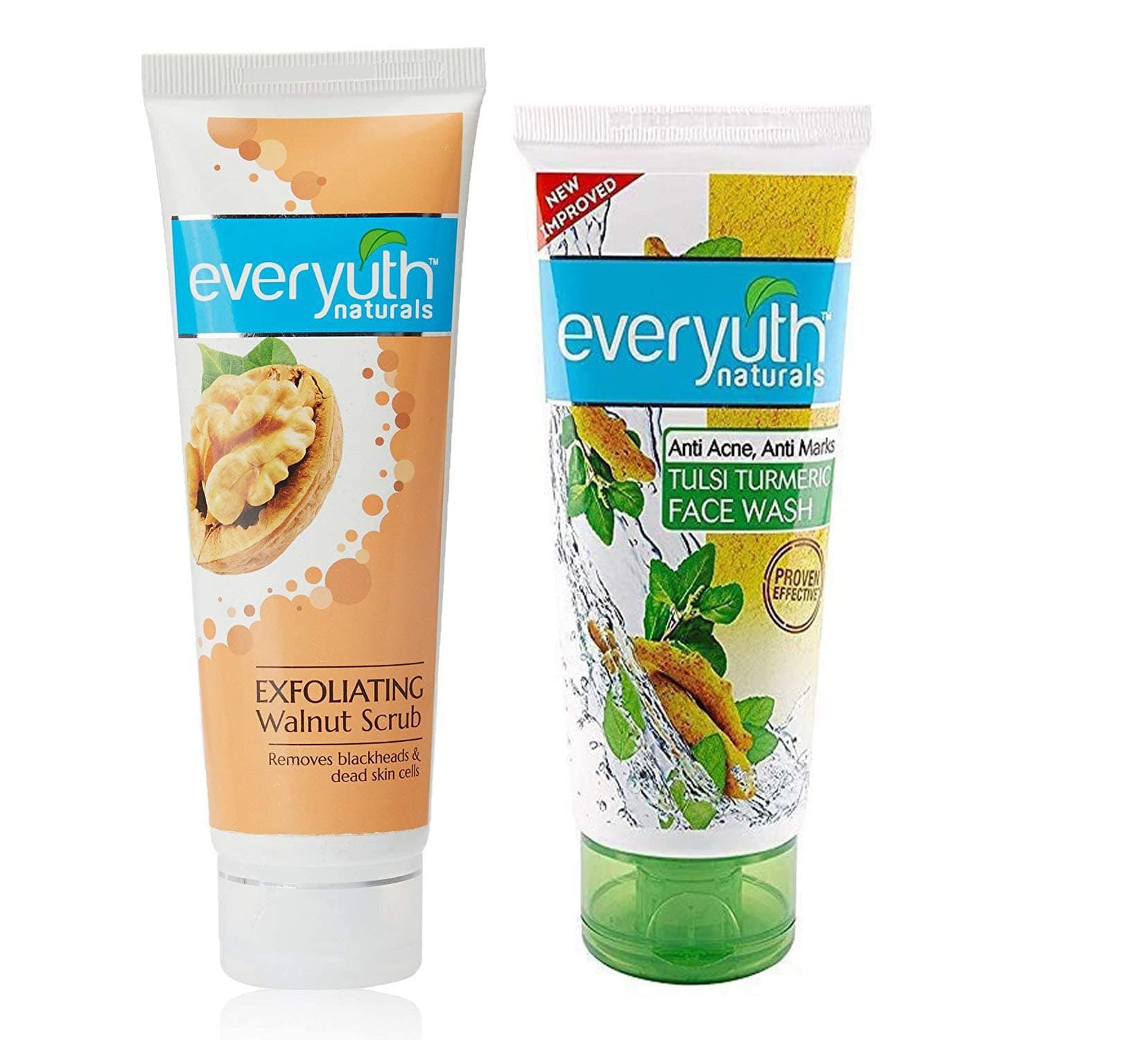 Everyuth Exfoliating Walnut Scrub, 50gm and Tulsi Turmeric Face Wash, 50g, Combo Pack